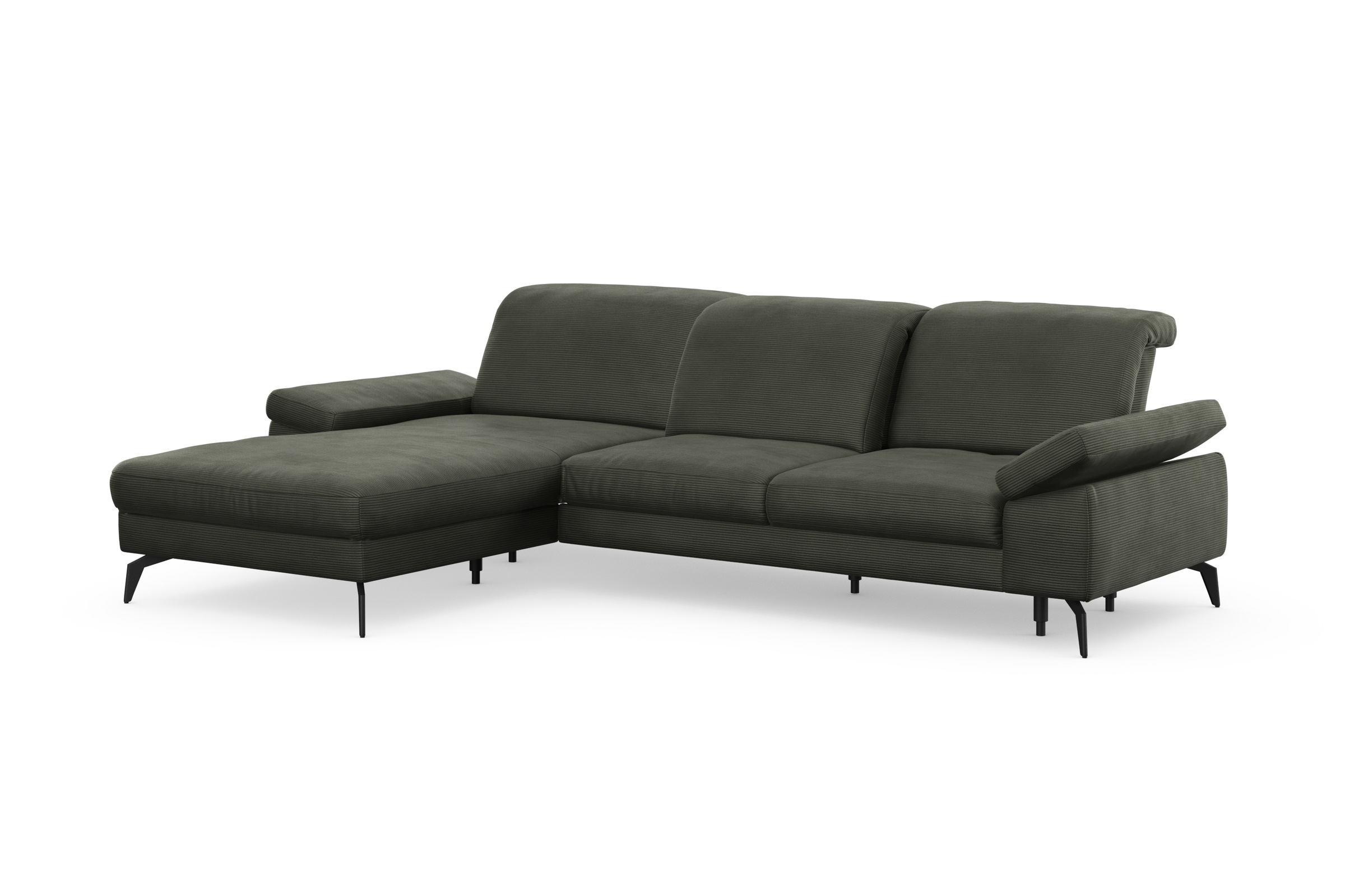 Ecksofa SIT & MORE "Cabana L-Form", grün (olive), B:301cm H:84cm T:195cm, 95% Polyester, 5% Polyamid, Sofas, Ecksofa, Recamiere, wahlweise mit Sitztiefen-, Armlehnen- und Kopfteilfunktion 5