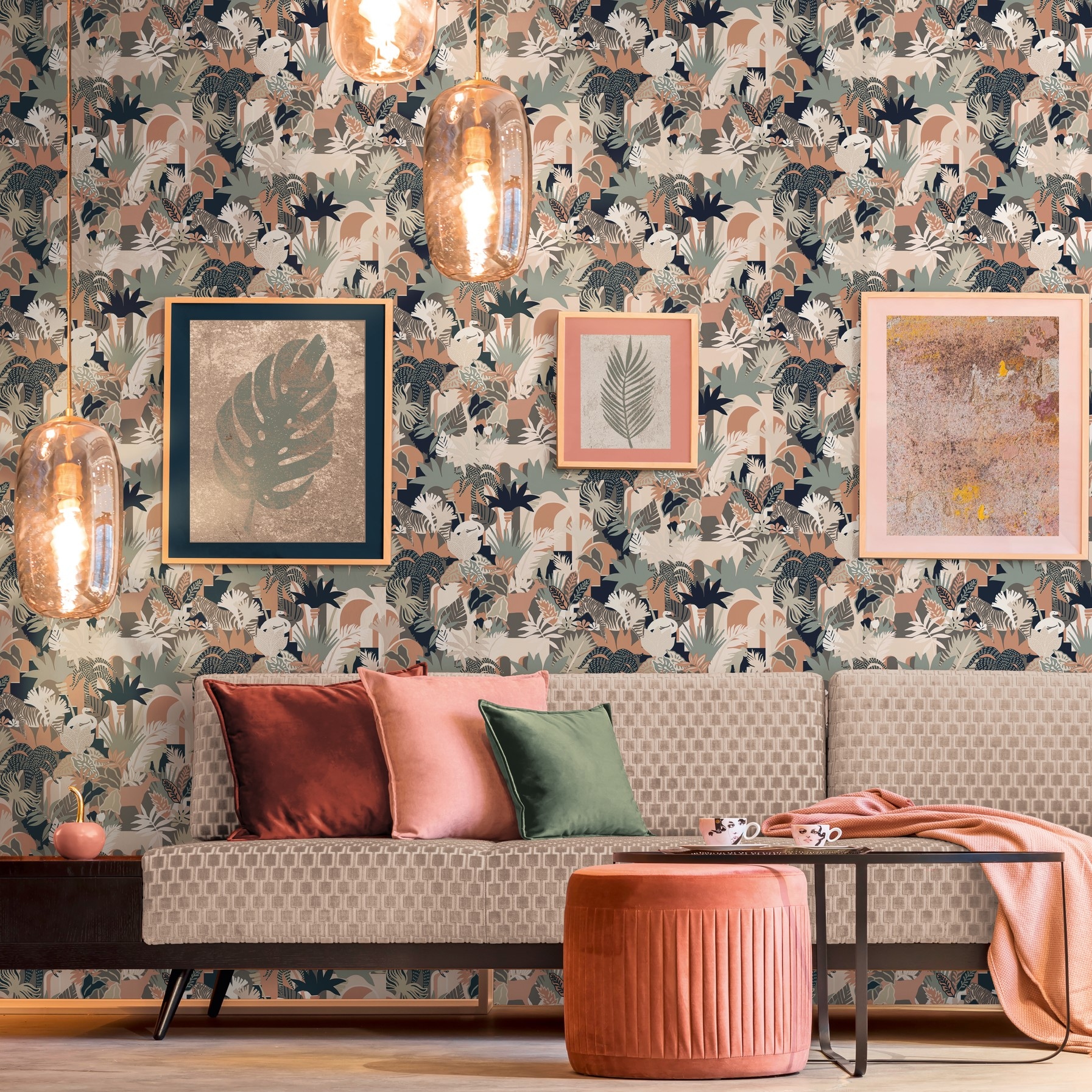 A.S. Création Vliestapete »Antigua Retrotapete Artdeco«, matt-gemustert-neutral, Dschungeltapete Floral mit Tieren Tapeten Wohnzimmer Schlafzimmer Flur