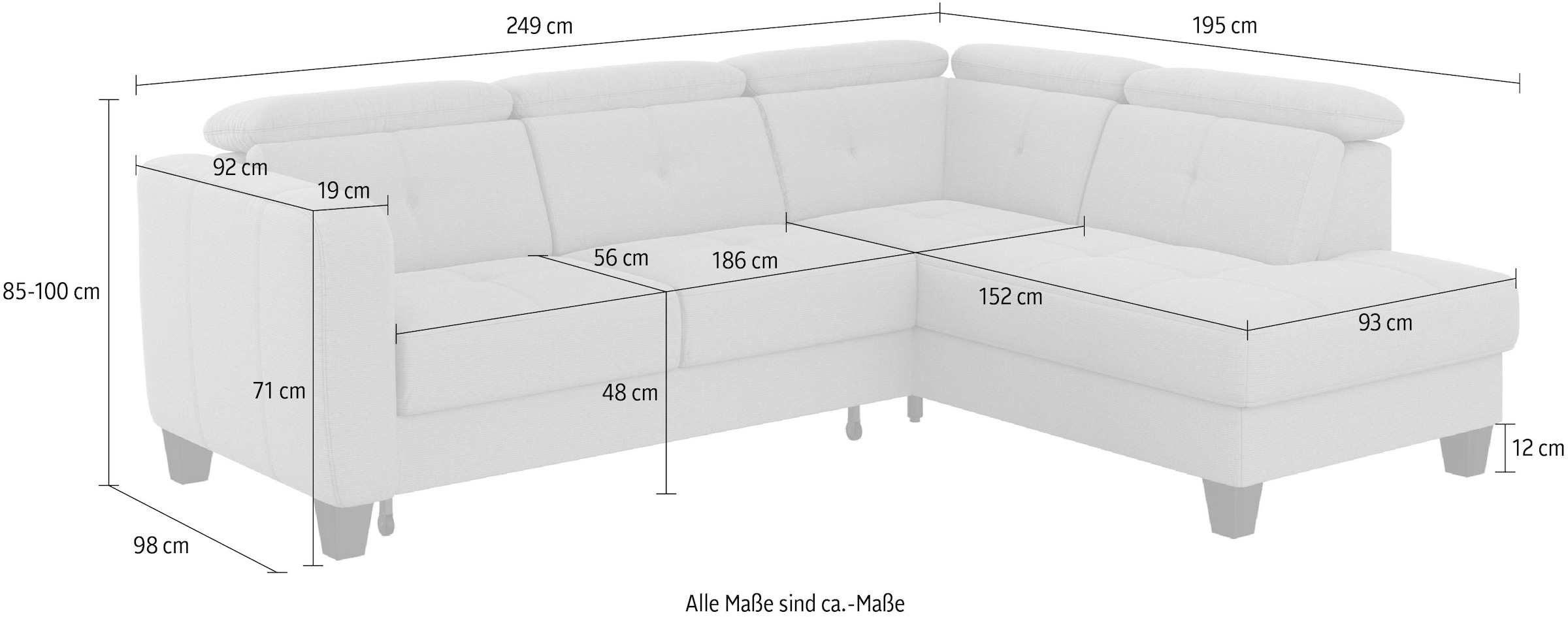 sit&more Ecksofa »Belluci L-Form«, inklusive Federkern, wahlweise mit Bettfunktion und Bettkasten