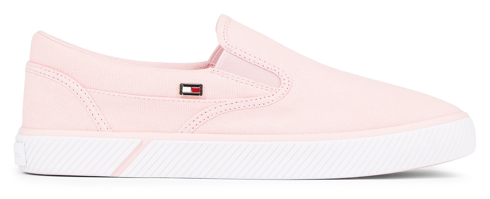 Tommy Hilfiger Slip-On Sneaker »VULC CANVAS SLIP-ON SNEAKER«, Slipper, Freizeitschuh, Sommerschuh mit seitlichen Stretcheinsätzen