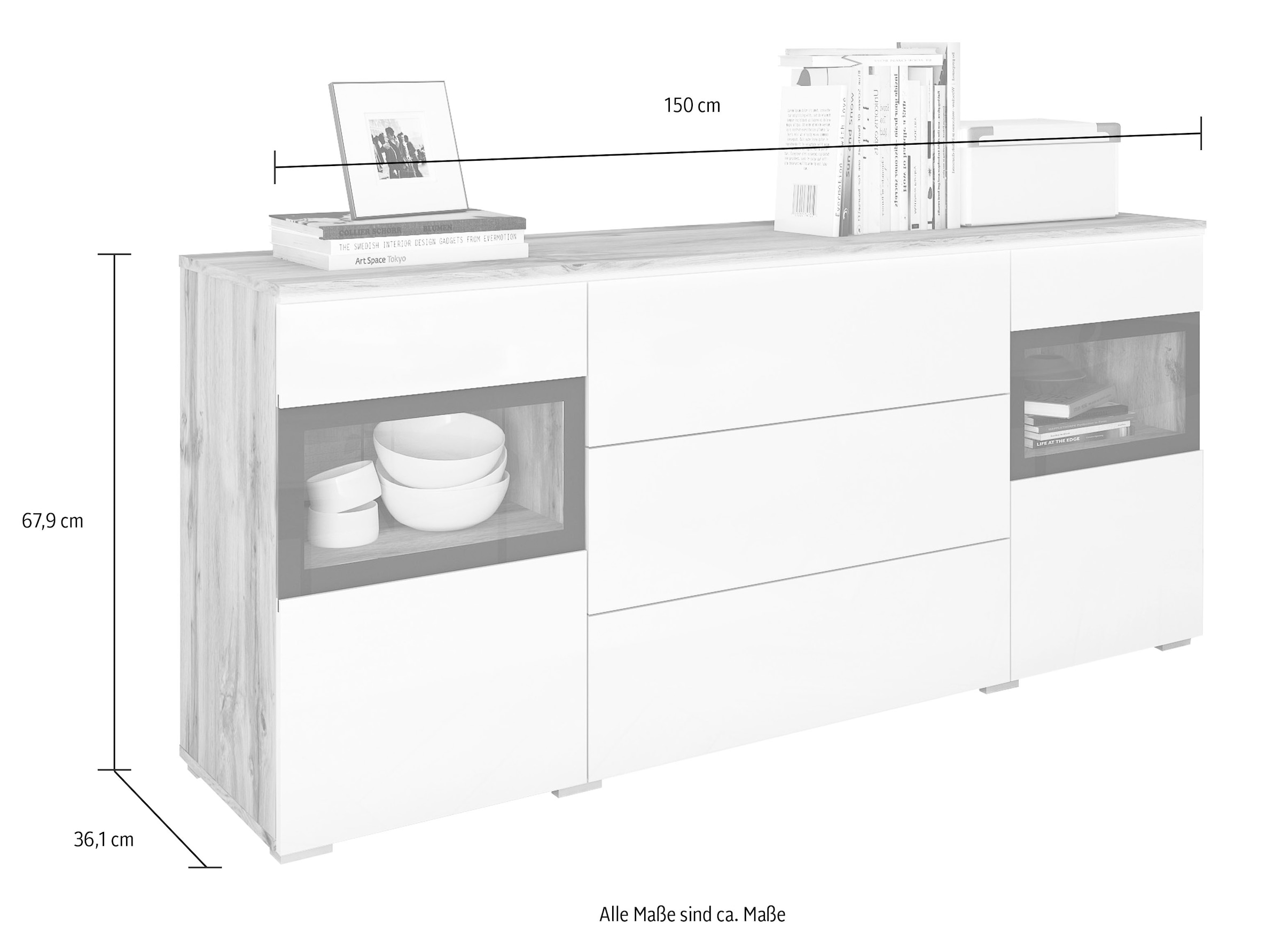 INOSIGN Sideboard »VERA«, moderne grifflose Kommode Breite 150 cm, Einlegeböden verstellbar