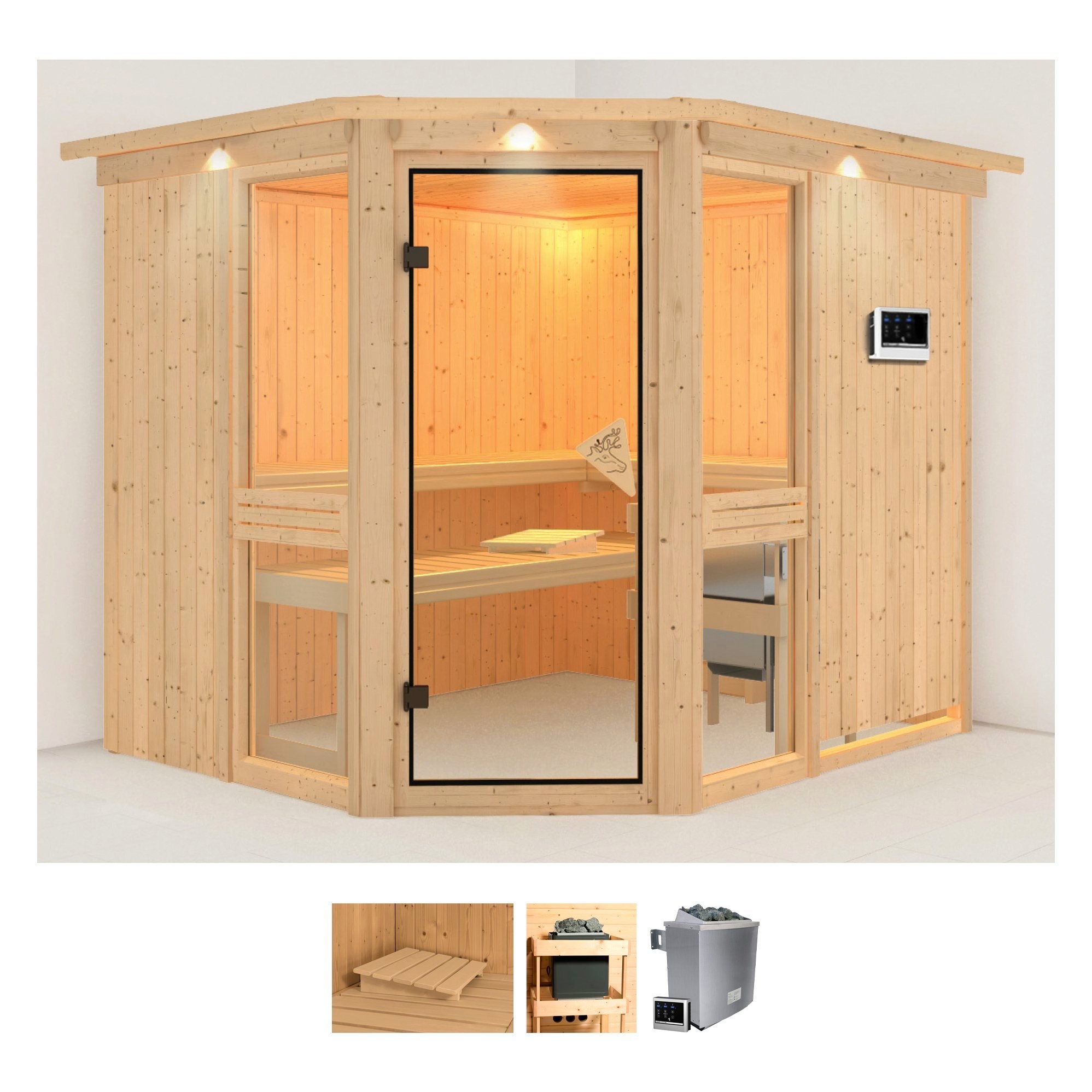 Karibu Sauna "Aline 3" Set, Ofen 9 KW externe Strg easy