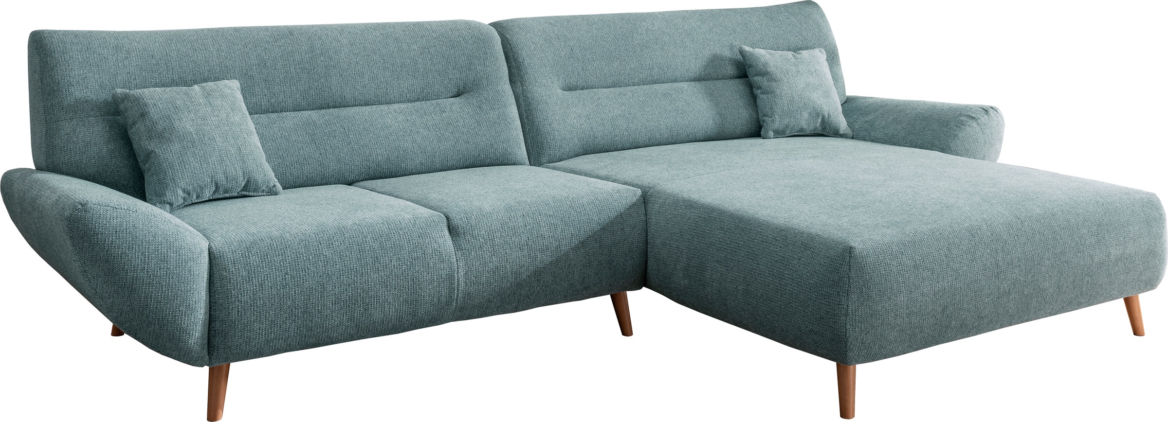 INOSIGN Ecksofa »Drago, elegant und zeitlos, komfortabel, Holzfuß, L-Form«, frei im Raum stellbar, inkl. 2 Zierkissen