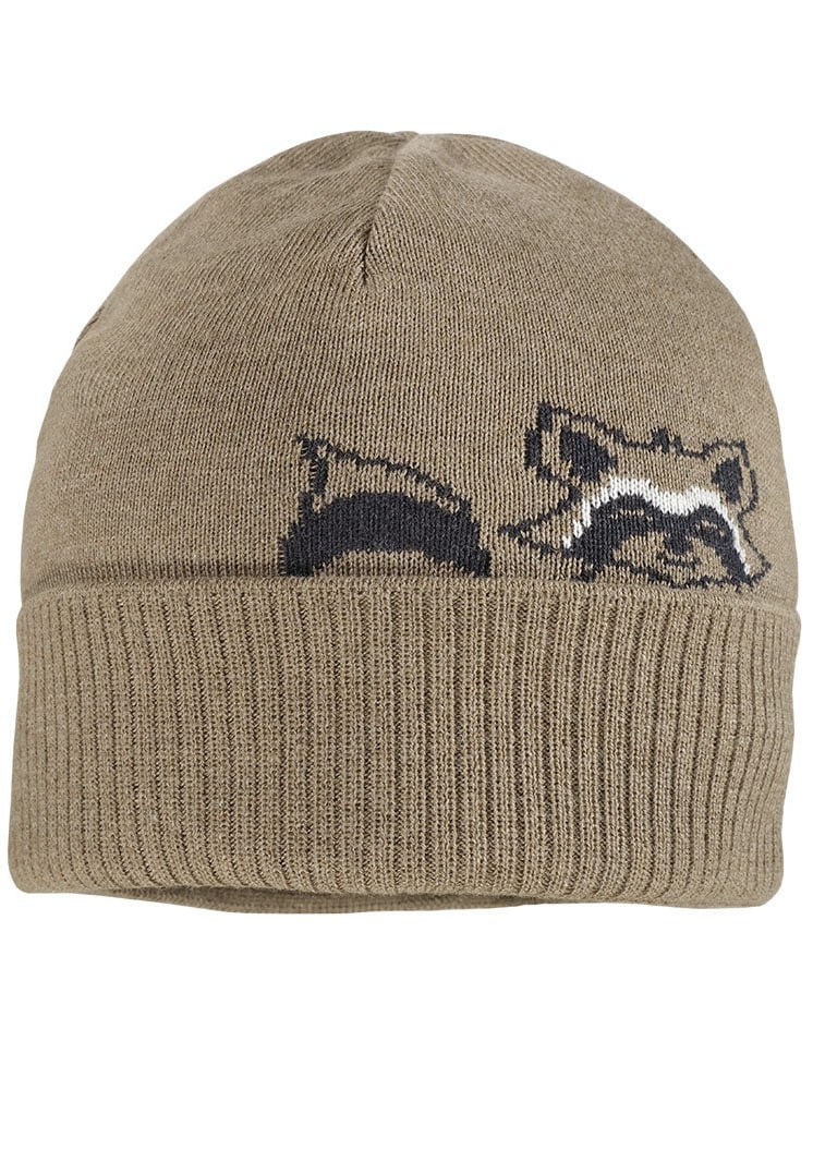 MAXIMO Jungen Strickmütze, braun, Gr. 49, gemustert, Feinstrick, Baumwolle, Mützen, mit Umschlag im Waschbär-Design