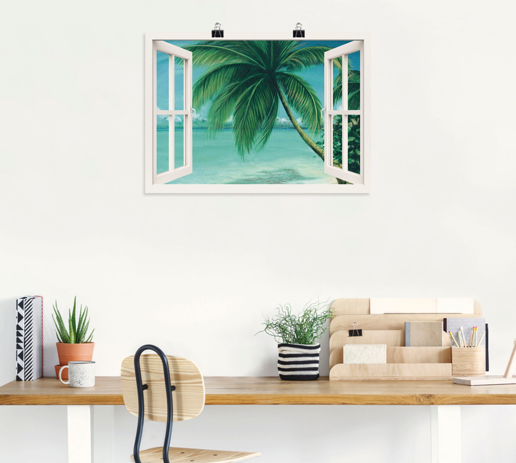 Artland Wandfolie »Fensterblick - Palmenstrand«, Fensterblick, (1 St.), selbstklebend