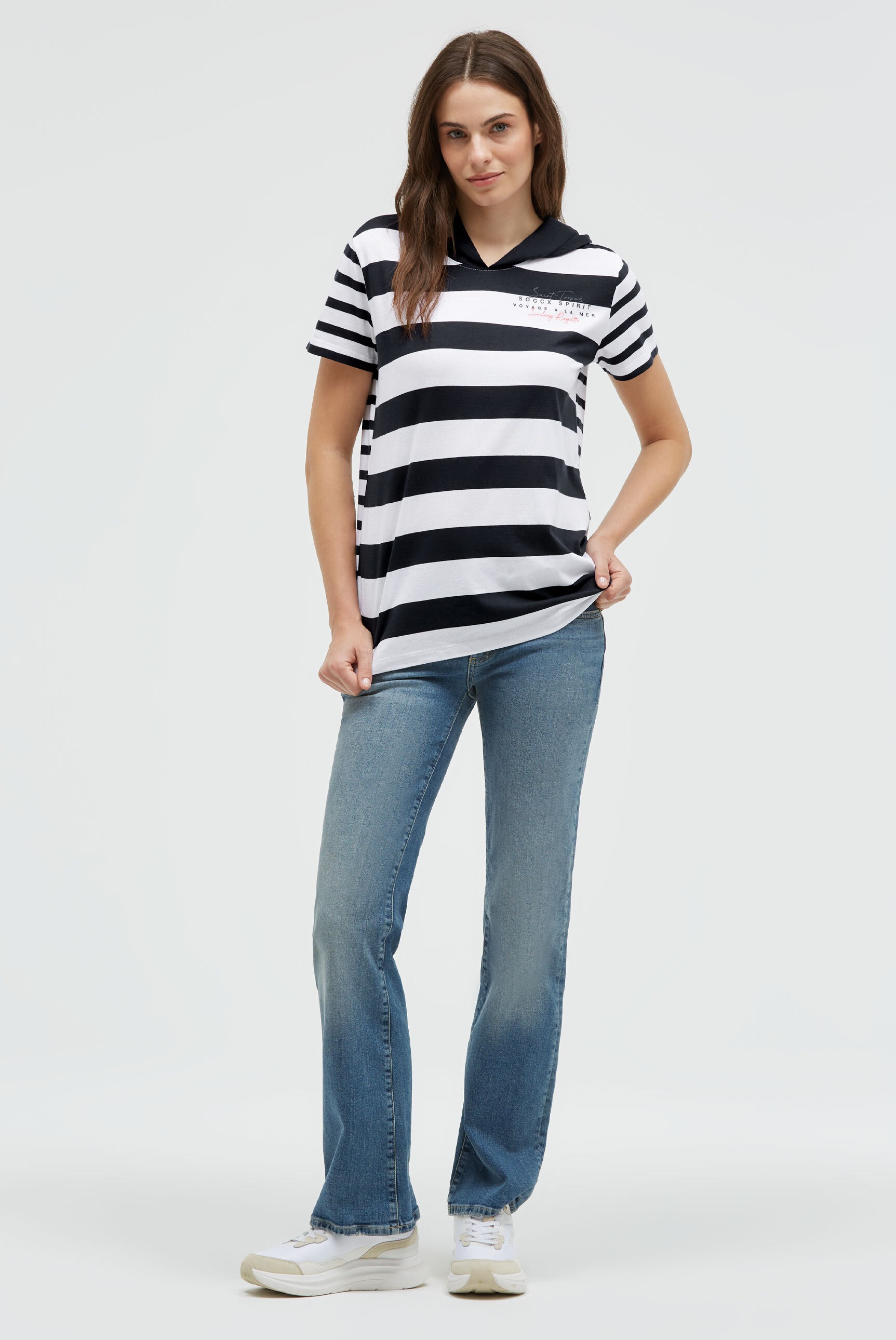 SOCCX Damen Rundhalsshirt Streifen Blau Gr. L 2