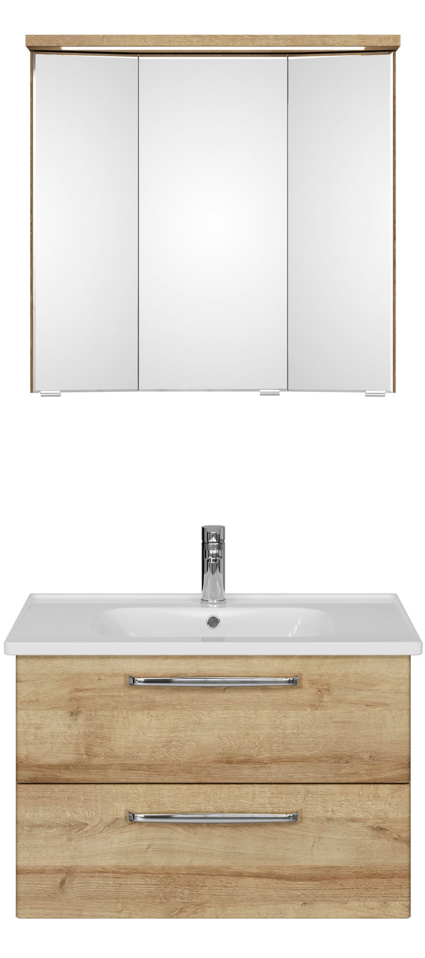 Saphir Badmöbel-Set »Trentino 2-teilig Keramik-Waschtisch mit LED-Spiegelschrank«, (3 St.), Badmöbel-Set 79cm breit, inkl. Türdämpfer, 3 Türen, 2 Auszügen