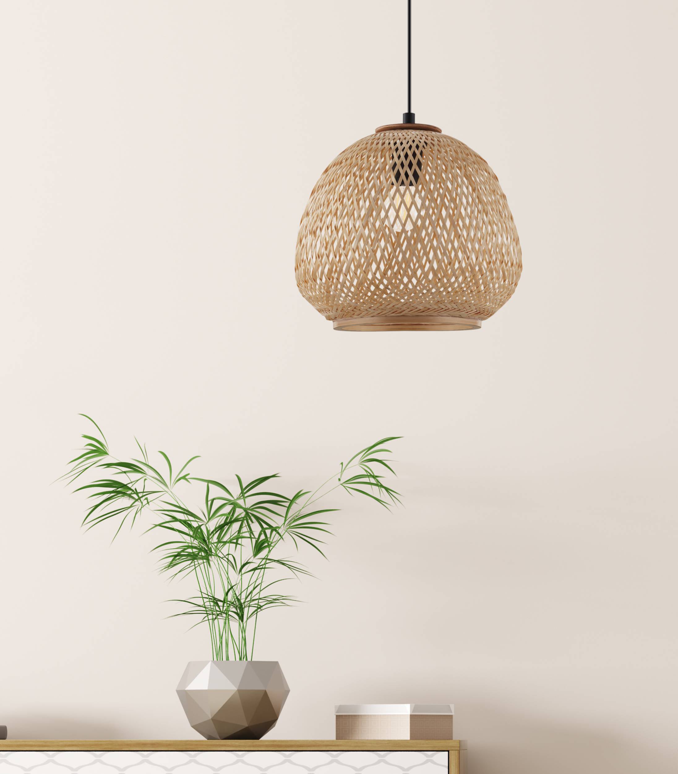 EGLO Hängeleuchte »Dembleby«, 1 flammig, Leuchtmittel E27 | ohne Leuchtmittel, Hängelampe Vintage, Natur, Hygge, Holzgeflecht, E27, Ø 32 cm