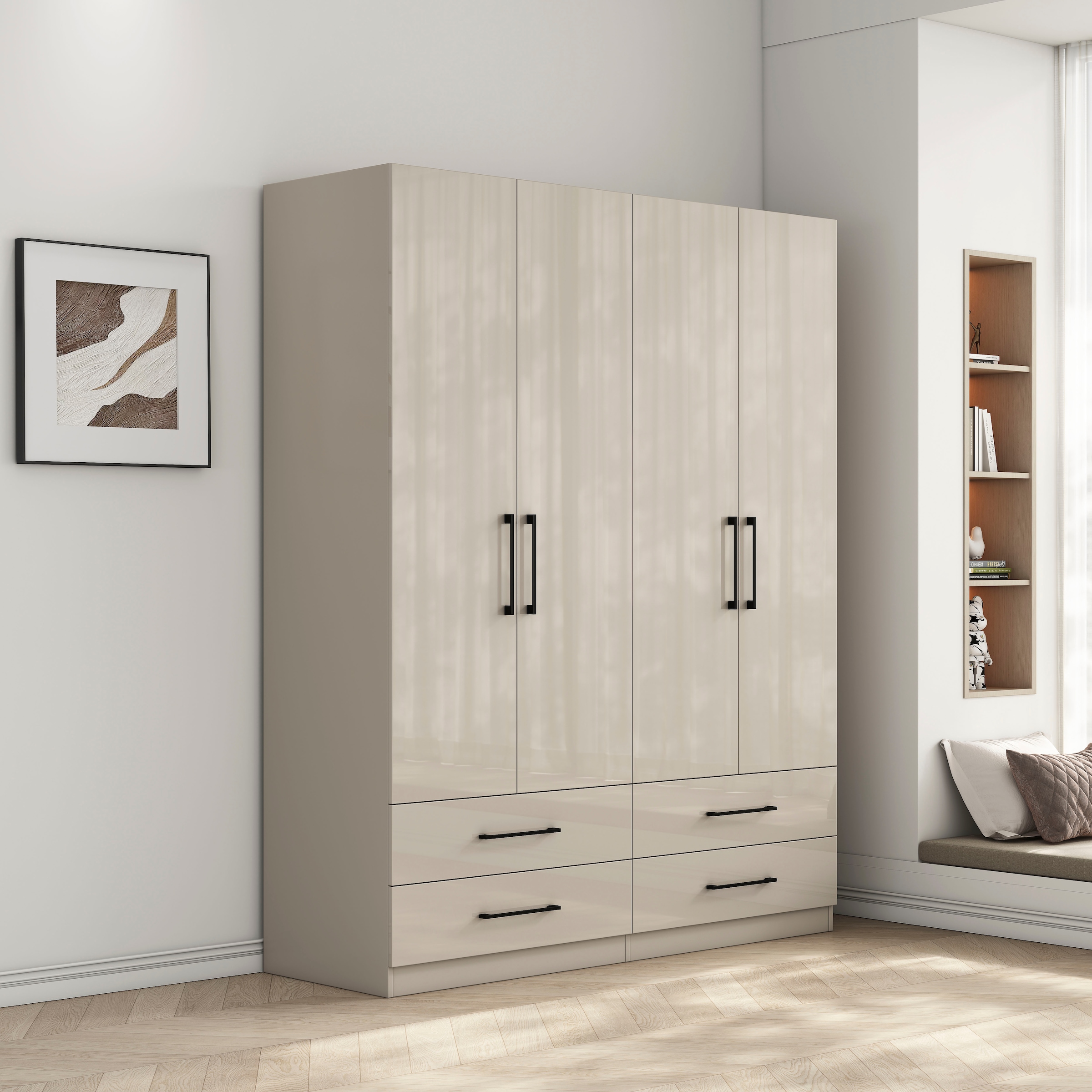 OTTO home Kleiderschrank »Sylt Schlafzimmerschrank Bestseller mit hochglänzenden Fronten« Drehtürenschrank mit 4 Schubladen und 4 Türen,  Schrank in Breite 160 mit viel Stauraum