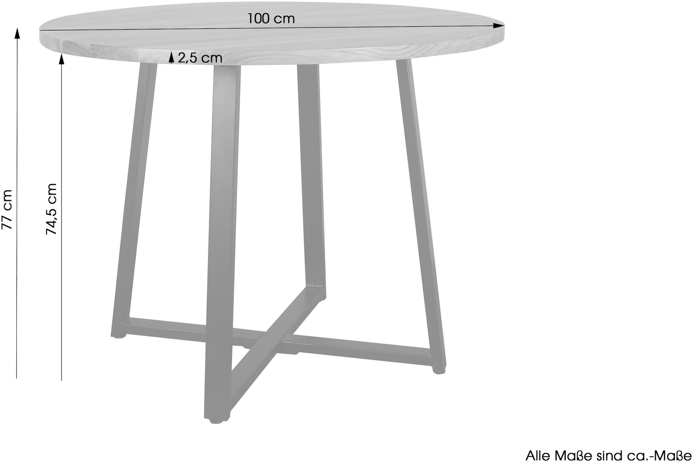 byLIVING Esstisch »Arrow«, (1 St.), mit 2,5cm starker, runder Massivholz Tischplatte, D 100, H 77 cm