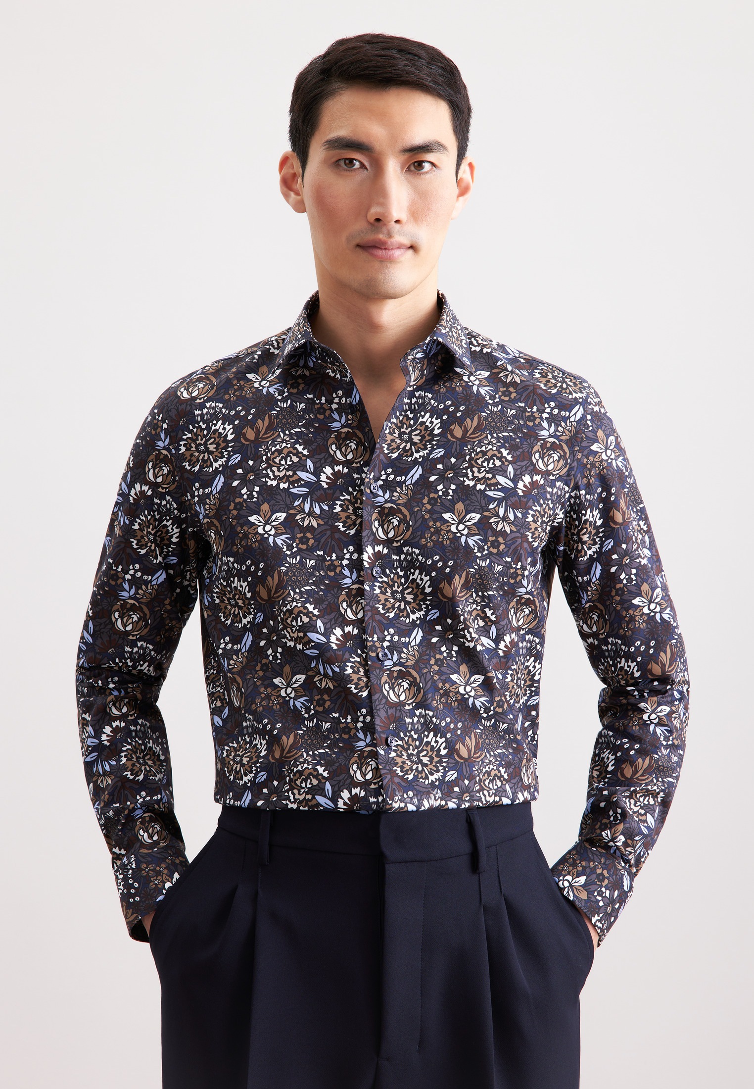 seidensticker Businesshemd "Schwarze Rose" Shaped 1/1 Kentkragen Druck günstig online kaufen