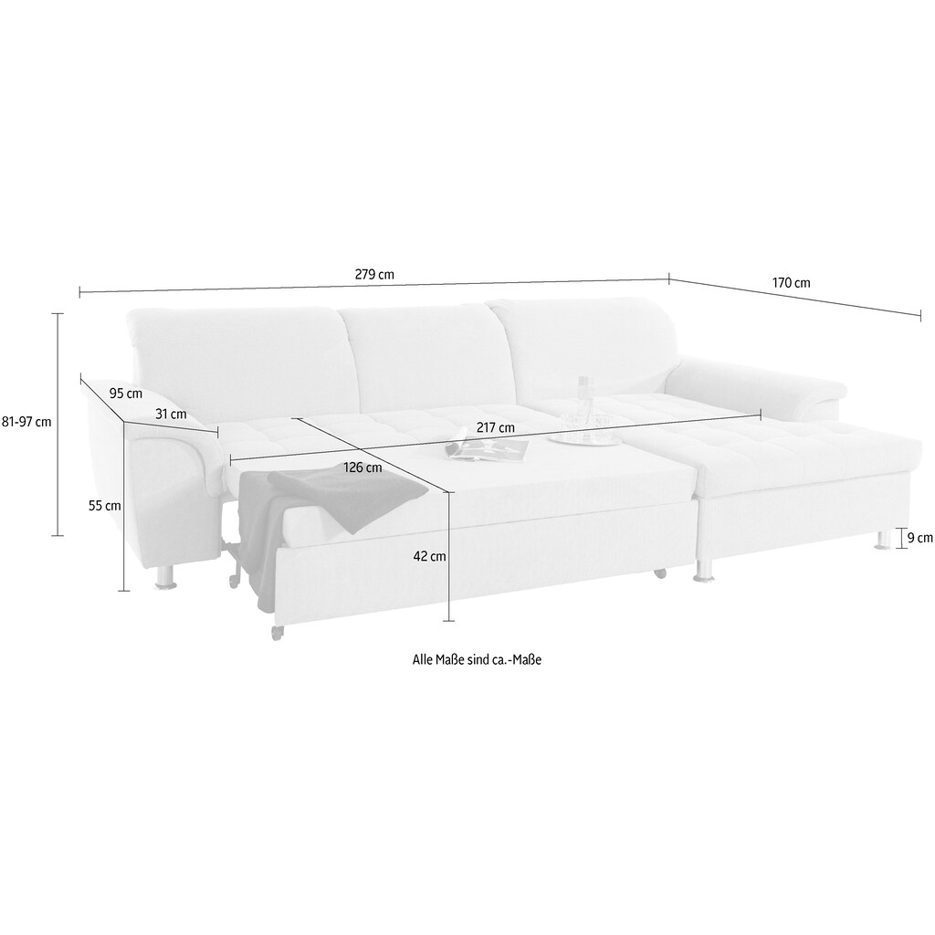 DOMO collection Ecksofa »Franzi«, wahlweise mit Kopfteilverstellung (dann Tiefe: 170 cm)