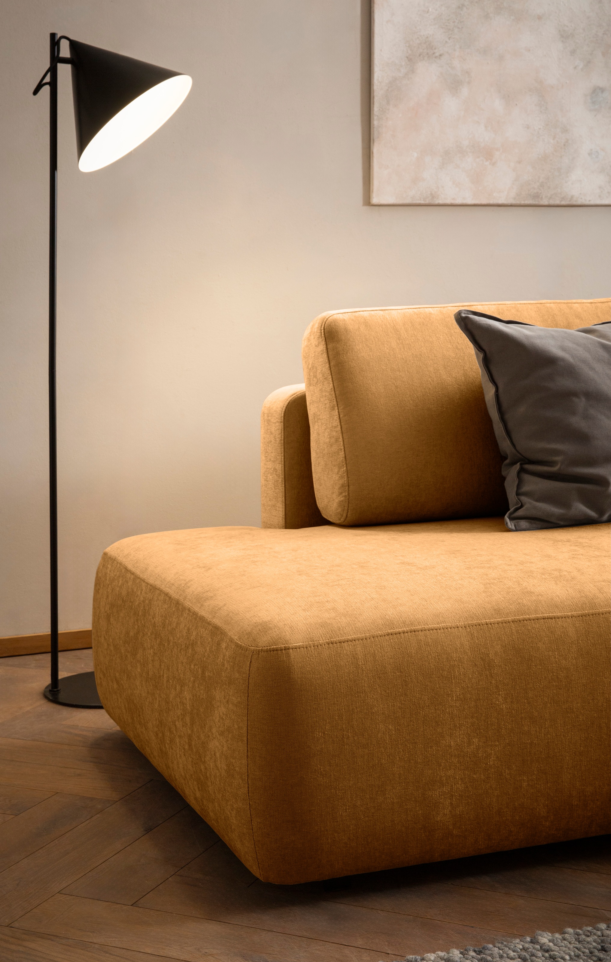 INOSIGN Ecksofa »TORGE, Schlafsofa Cord, Samtvelours u. Strukur fein, Couch in L-Form«, Schlaffunktion und Bettkasten, Liegefläche: 210x125 cm, neues Design
