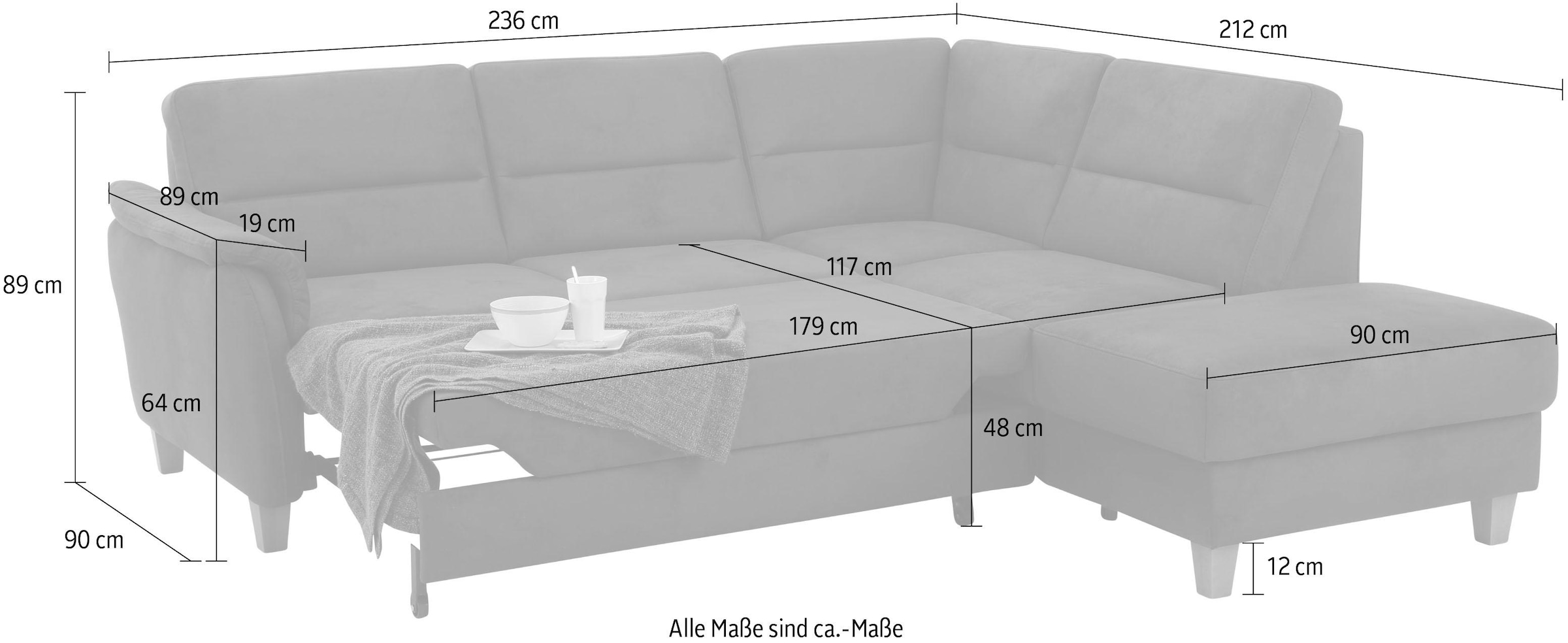 Home affaire Ecksofa »Palmera L-Form«, Federkern, wahlweise mit Bettfunktion und mit/ohne Stauraum