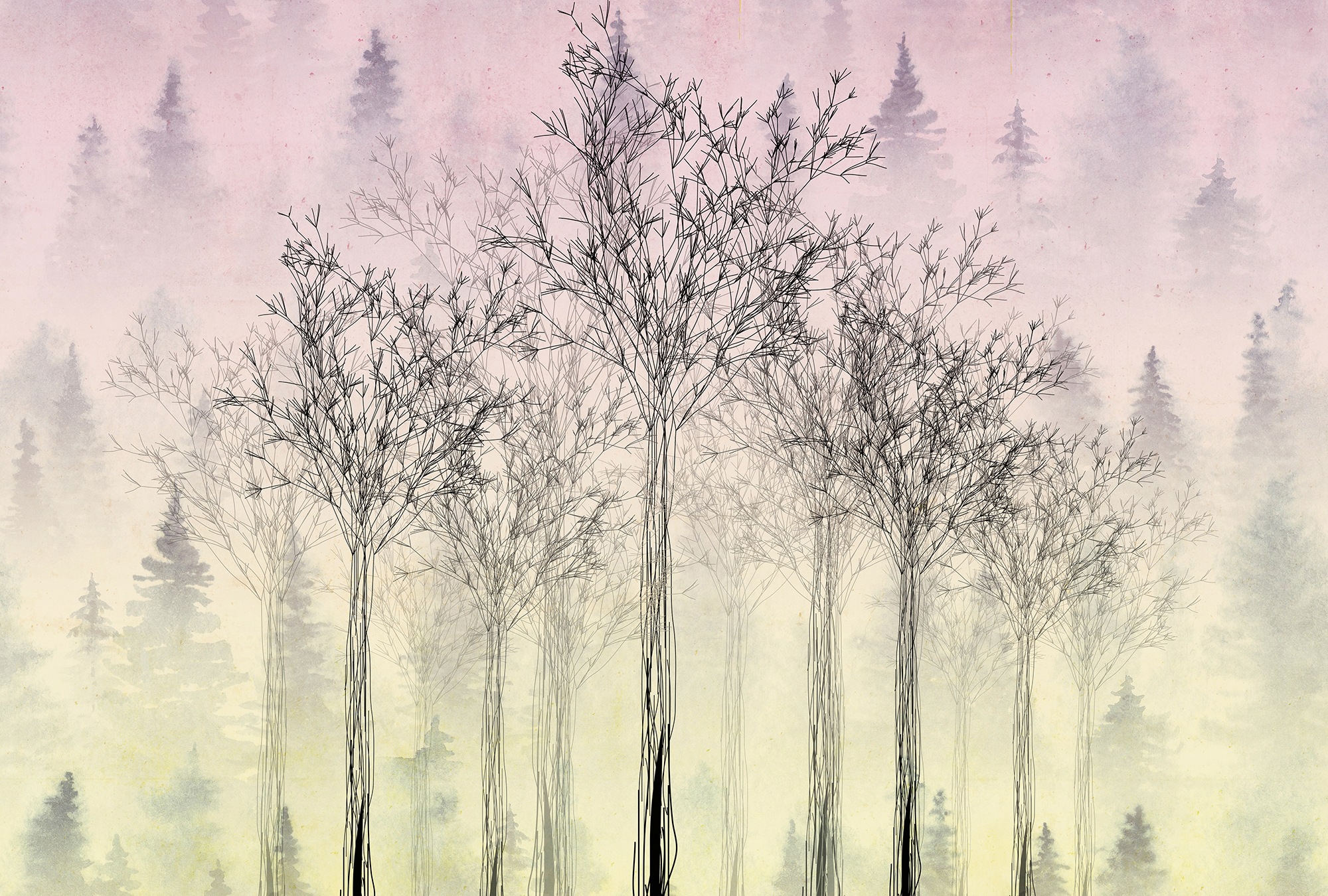 Architects Paper Fototapete "Atelier 47 Trees Artwork 2" Wald glatt Vlies, Wand, Schräge, Decke