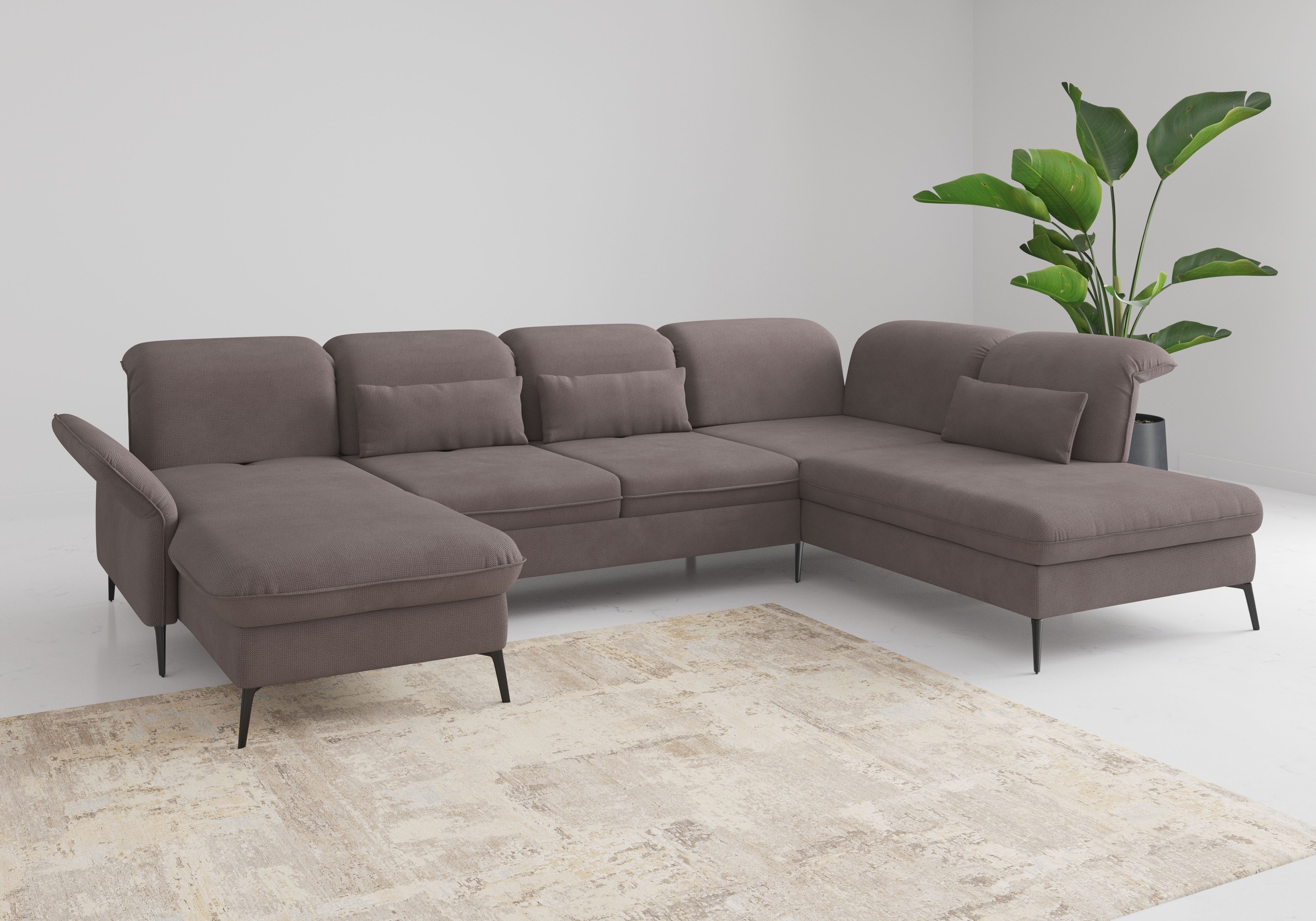 Wohnlandschaft SIT & MORE "Emely, inkl. Sitztiefenverstellung", grau (taupe), B:359cm H:92cm T:231cm, 90% Polyester, 10% Polyamid, Sofas, Wohnlandschaft, wahlweise mit Bettfunktion,Bettkasten,Kopf- & Armteilverstellung
