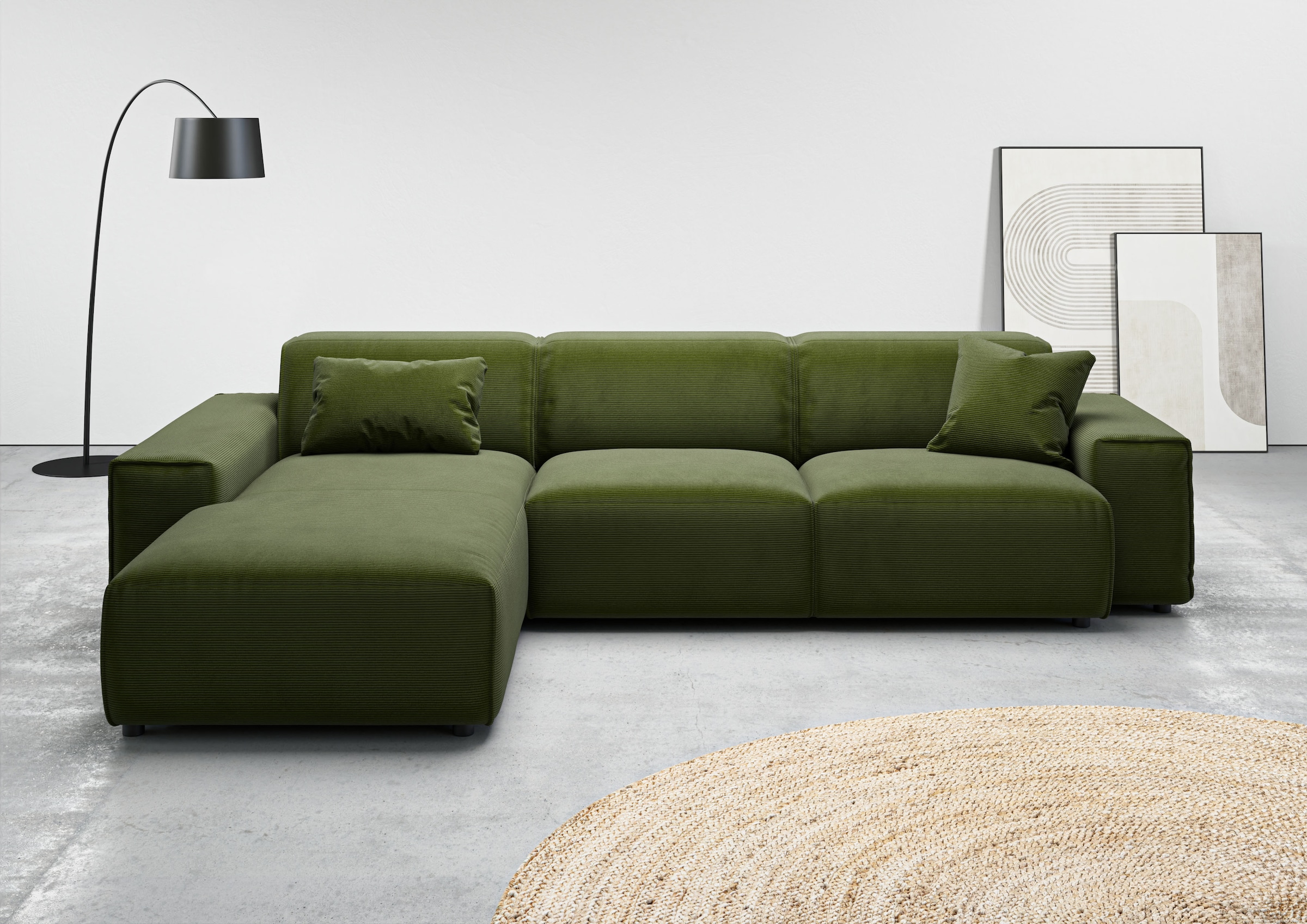 Home affaire Ecksofa "Glimminge auch in Breitcord, Feincord, Bouclé + Easy care-Bezug" L-Form, Breite 294, Zierkissen