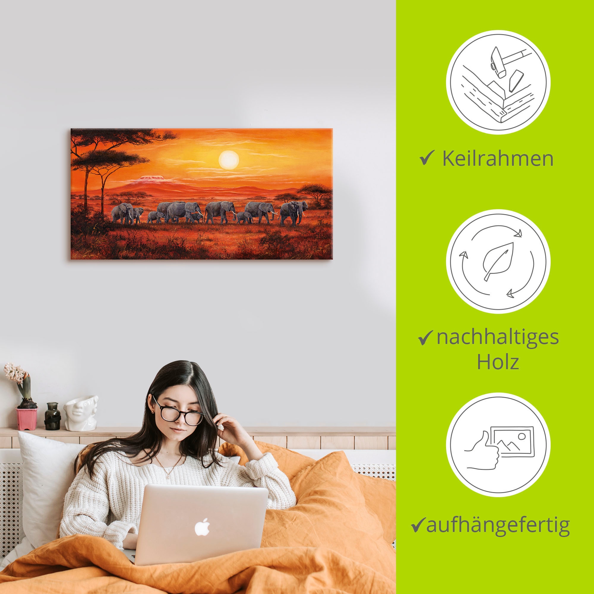 Artland Wandbild »Elefantenherde«, Wildtiere, (1 St.), als Leinwandbild, Poster, Wandaufkleber in verschied. Größen