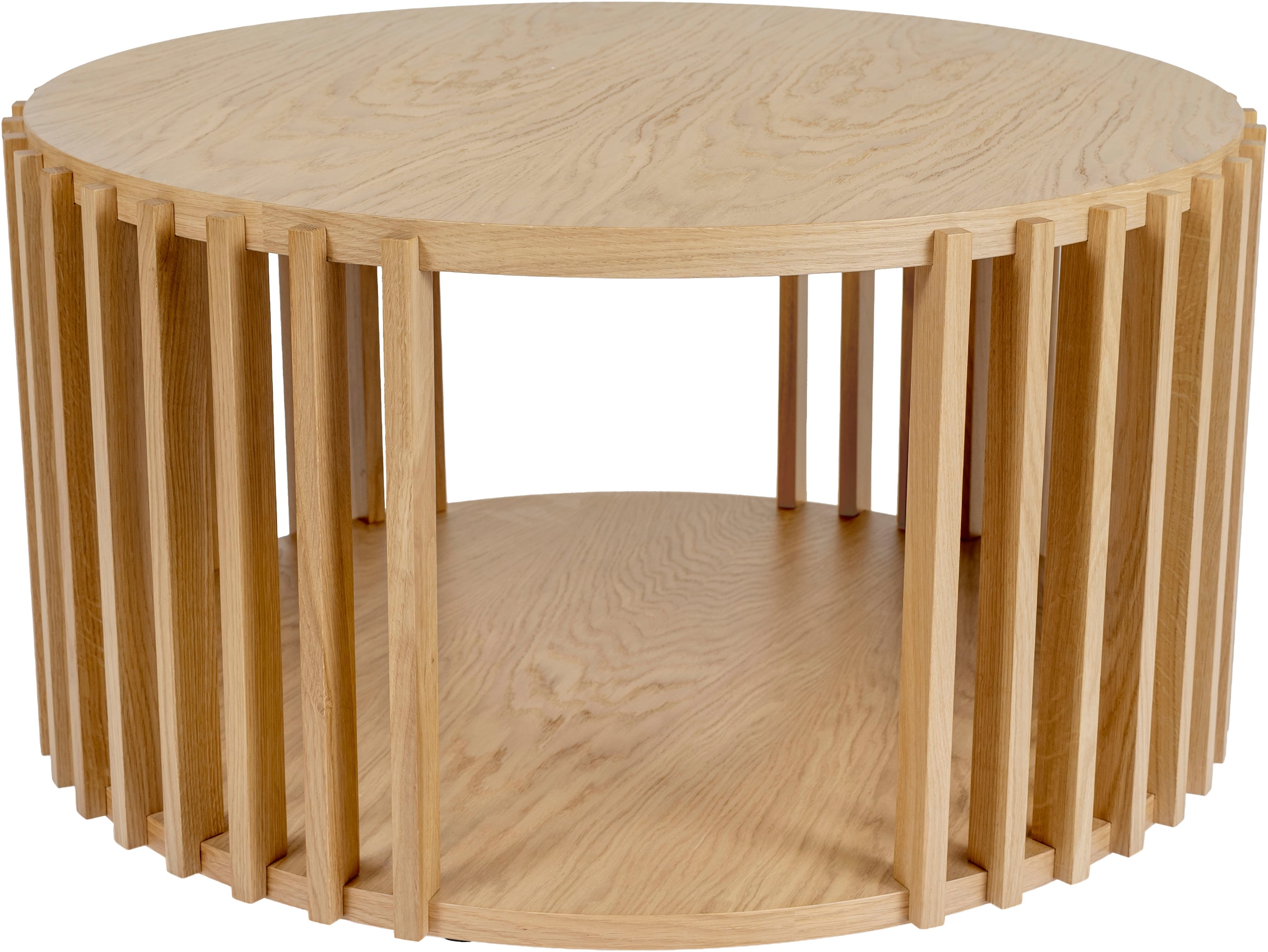 Woodman Couchtisch »Drum, Breite/Tiefe/Höhe: 83/83/42 cm«, Holzfurnier aus Eiche, Sproßen aus massiver Eiche