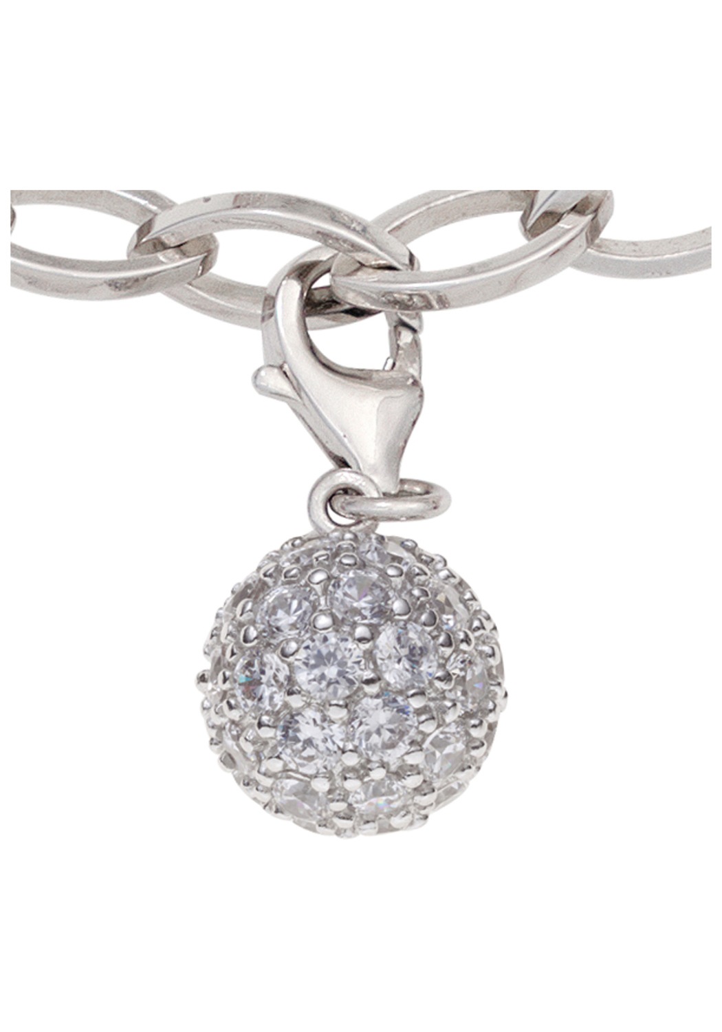 JOBO Charm-Einhänger »Charm Glitzer Kugel« 925 Silber rhodiniert mit Zirkonia