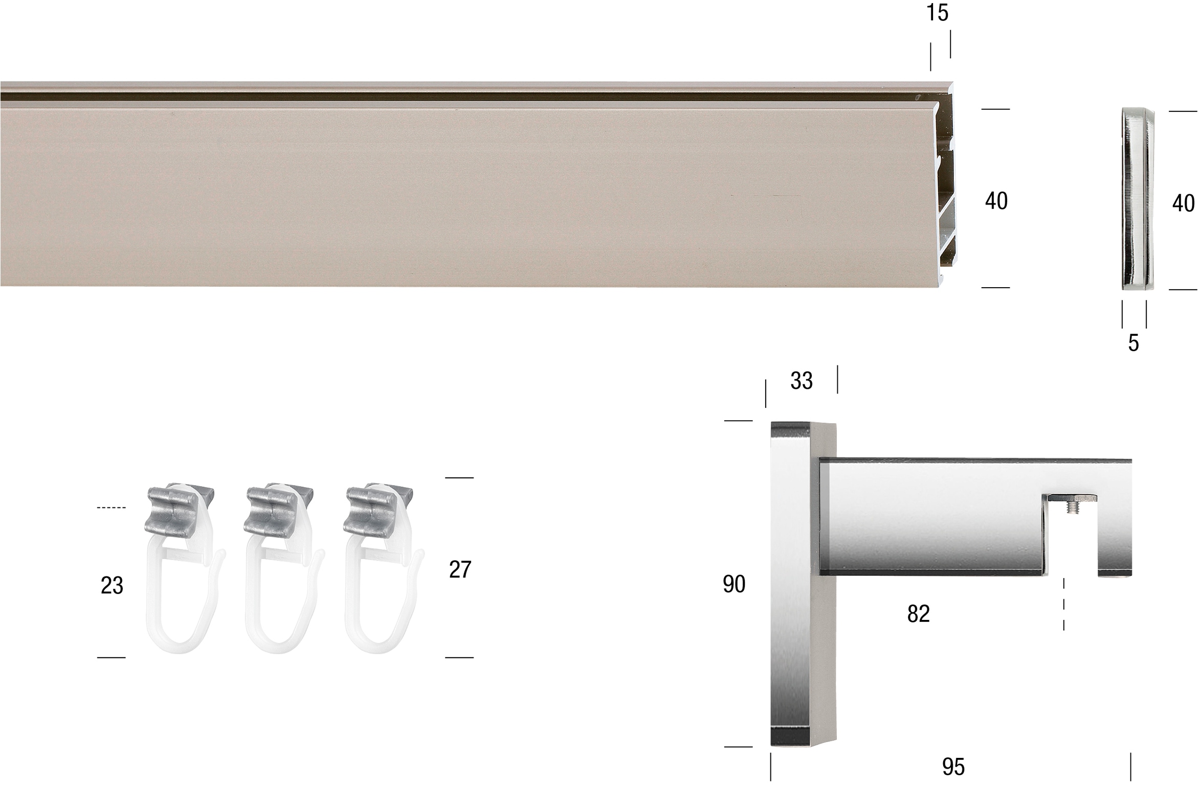 GARESA Innenlaufschiene »FLAT«, 1 läufig-läufig, Wunschmaßlänge, Rechteckprofil, Wandmontage, perfekter Lauf, modern, verlängerbar