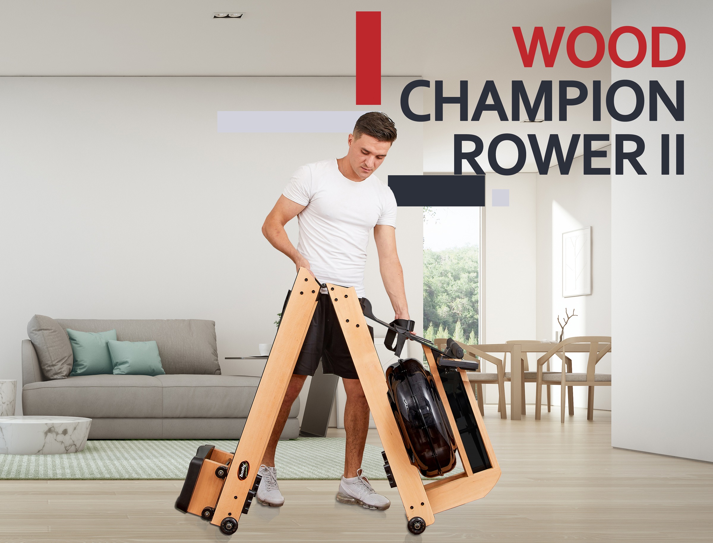 body coach Ruderzugmaschine »Wood Champion II Rower«, (extra großer Wassertank, platzsparend faltbar), Rudermaschine