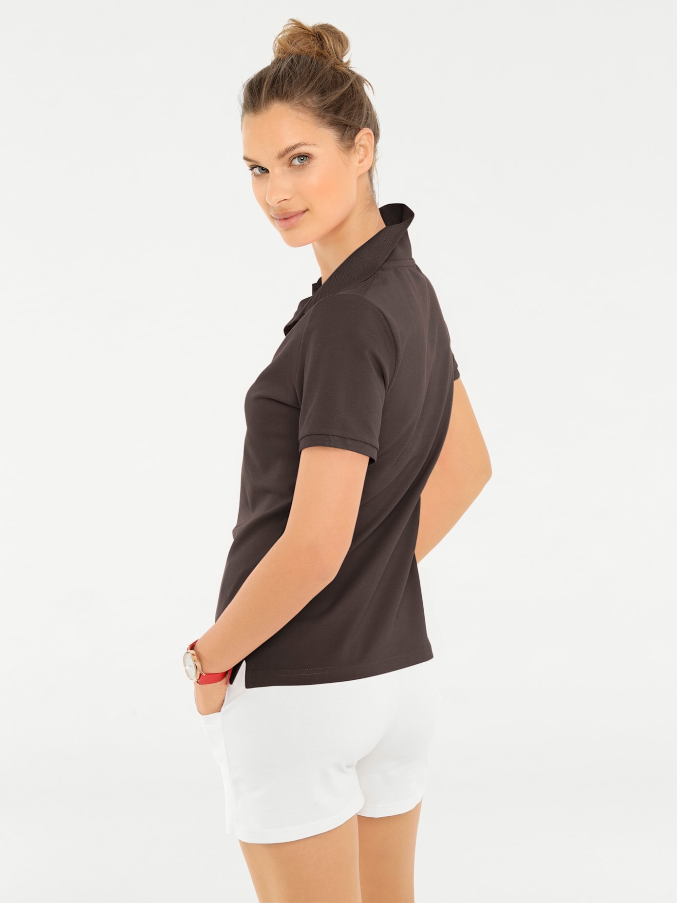 Poloshirt HEINE "Poloshirt", Damen, Gr. 50, braun, 95% Baumwolle, 5% Elasthan, unifarben, Shirts 5