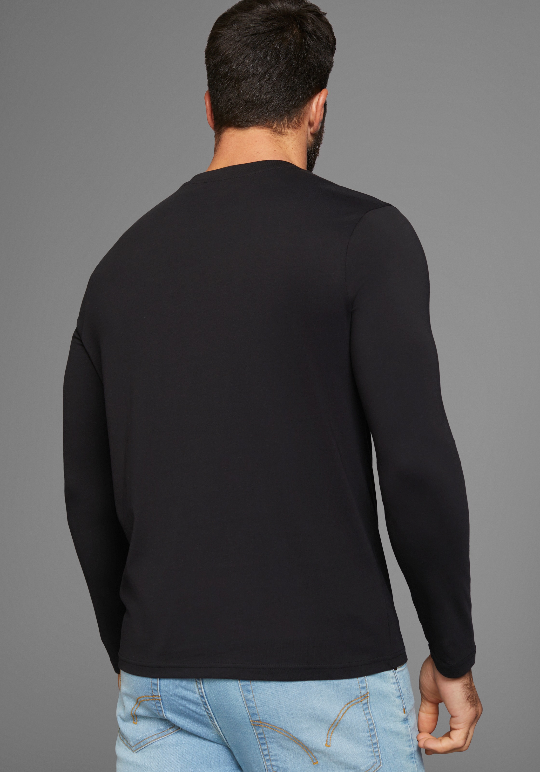 Langarmshirt MAN'S WORLD, Herren, Gr. M (48/50), schwarz (schwarz, schwarz), Jersey, Obermaterial: 100% Baumwolle, unifarben, Basic, normal, V-Ausschnitt, Shirts Langarmshirt, auch zum Unterziehen 3