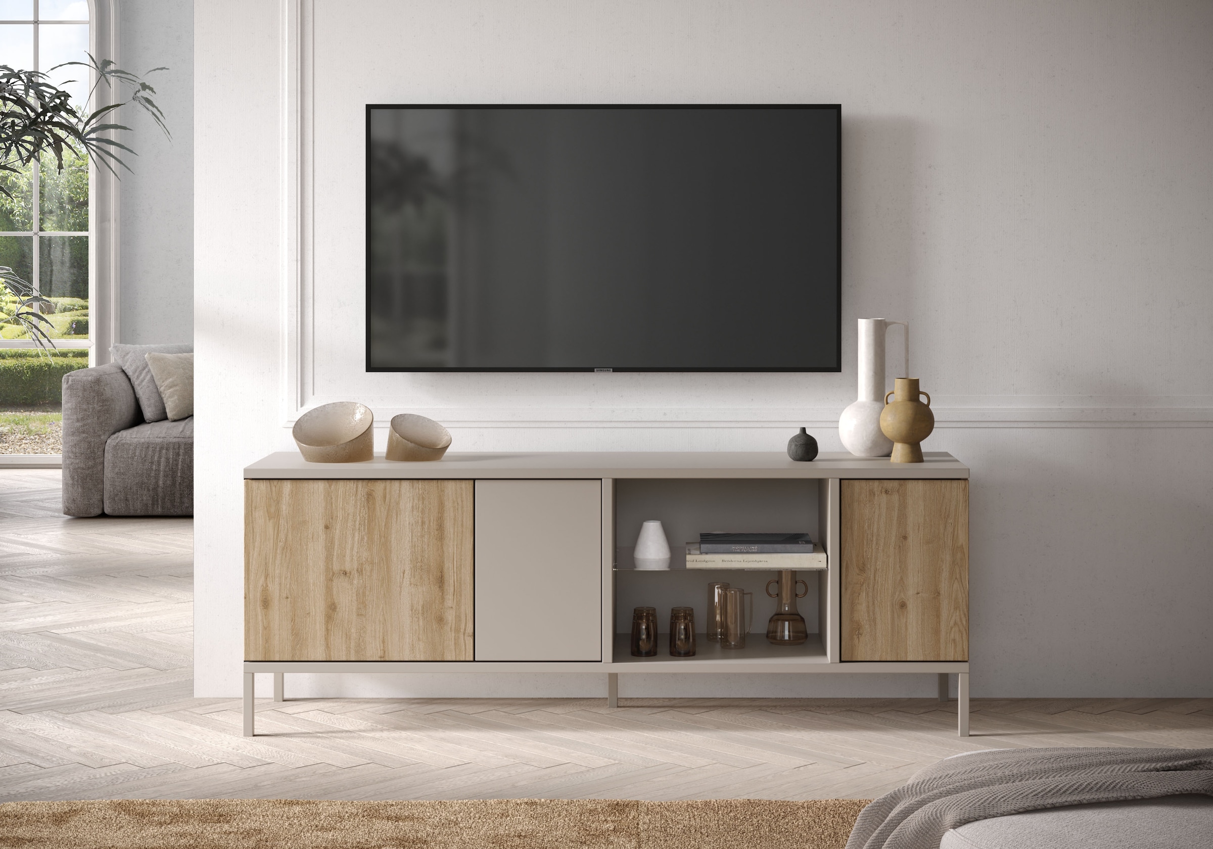 INOSIGN Lowboard "Gent Breite 160 cm, TV-Board mit 3 Türen u. 2 offenen Fächern", TV-Möbel, TV-Kommode, TV-Schrank, Push