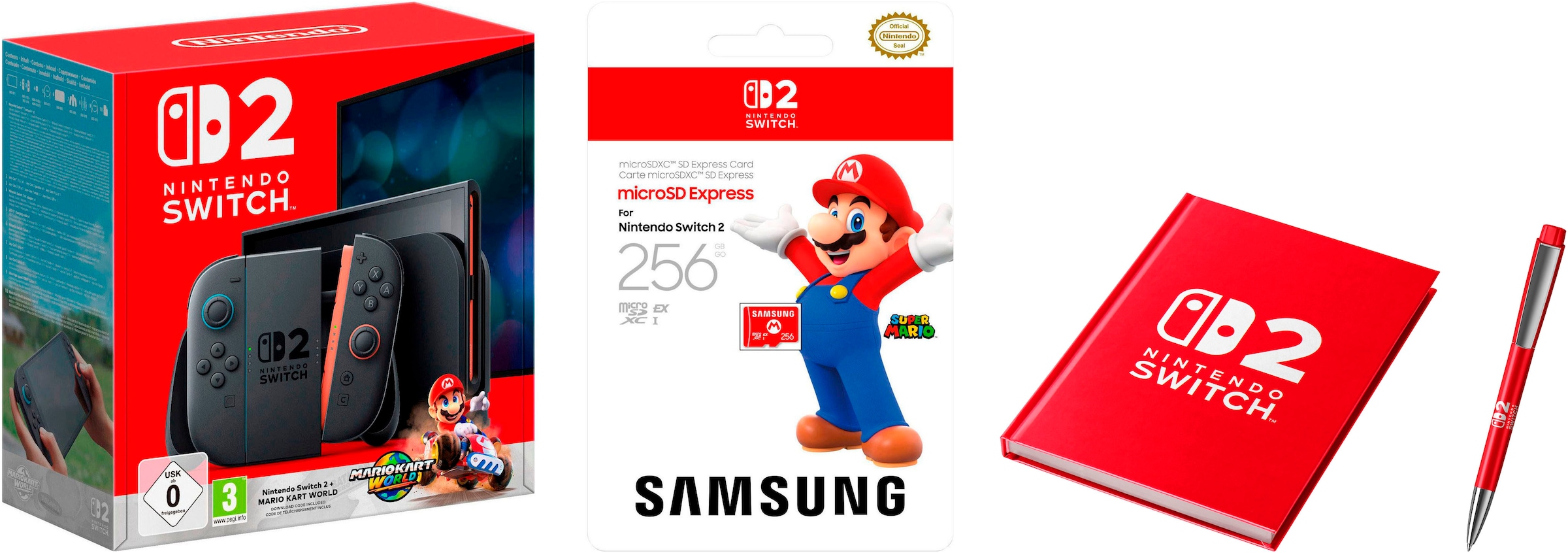 NINTENDO SWITCH Konsolen-Set "Switch 2 Mario Kart World-Set + Samsung mircoSD EXPRESS 256 GB", B:27,2cm H:16,6cm T:1,39cmschwarz, Spielekonsolen