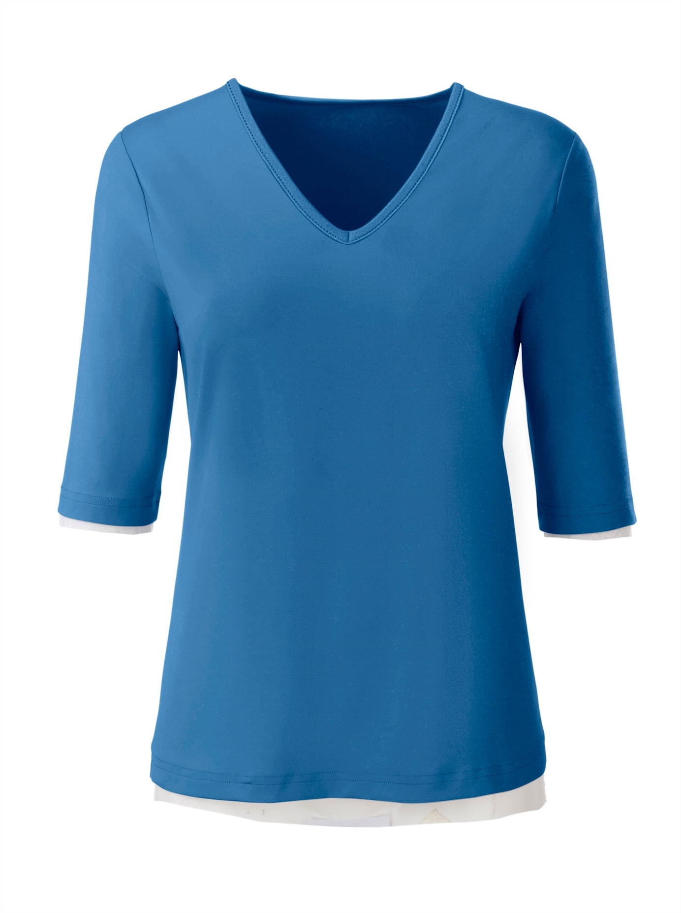 V-Shirt CASUAL LOOKS "Shirt", Damen, Gr. 36, blau, 90% Polyamid, 10% Elasthan, unifarben, V-Ausschnitt, Shirts