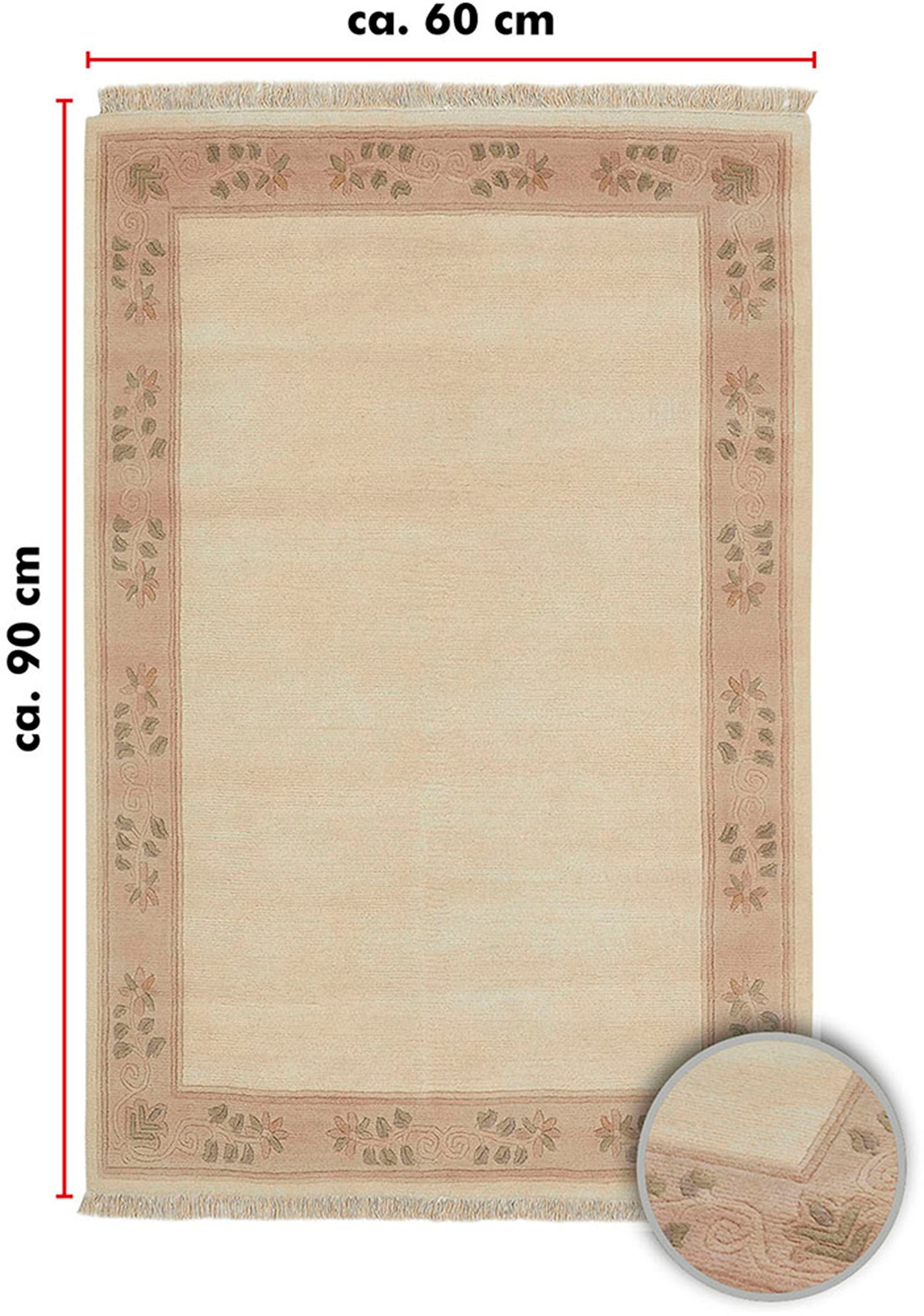 LUXOR living Wollteppich »Adour«, rechteckig, 18 mm Höhe, reine Wolle, handgeknüpft, mit Bordüre und Fransen, Wohnzimmer