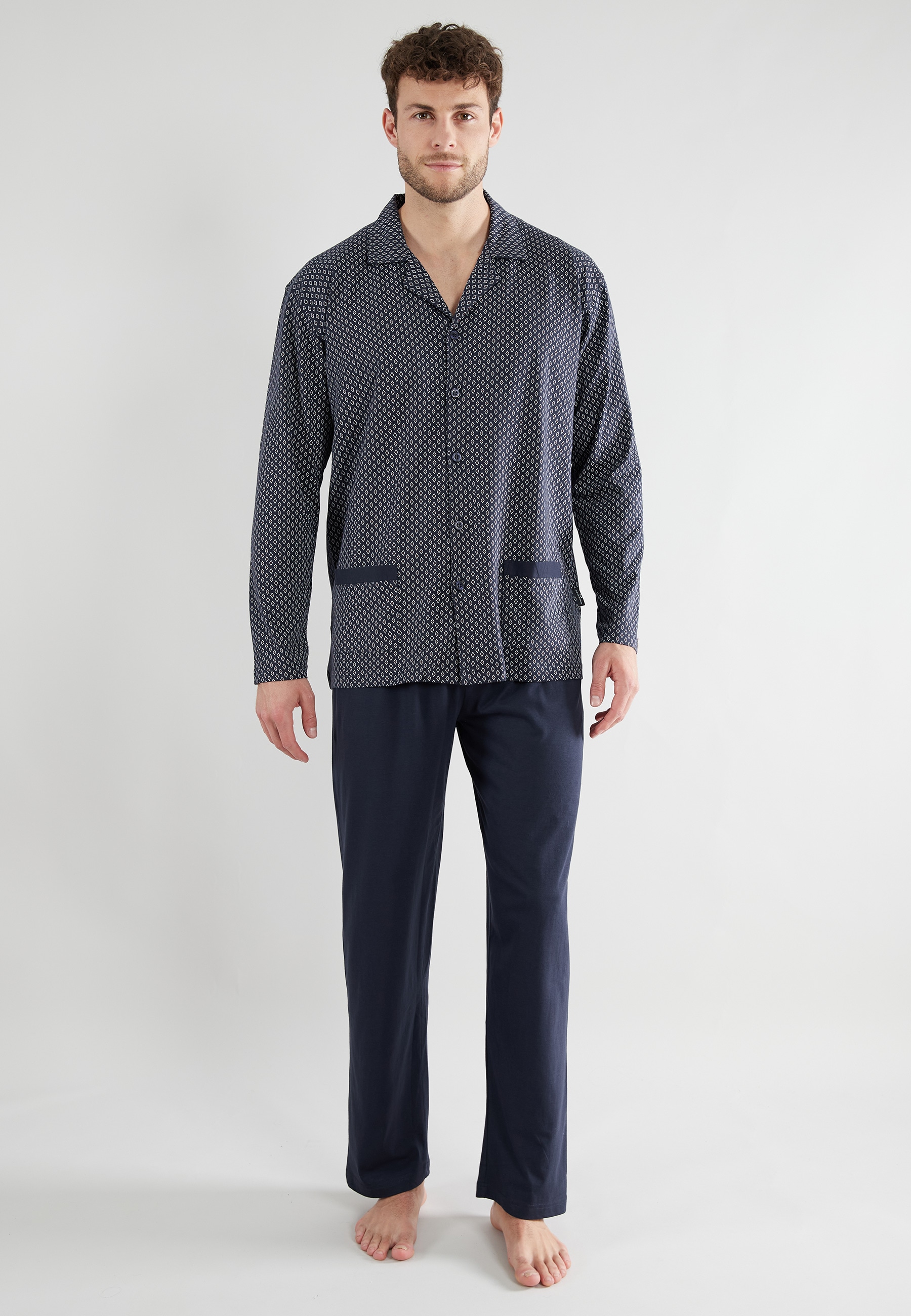 GÖTZBURG Pyjama "Manhattan", 2 Stk. mit Kragen, Langarm, V-Ausschnitt, lang günstig online kaufen