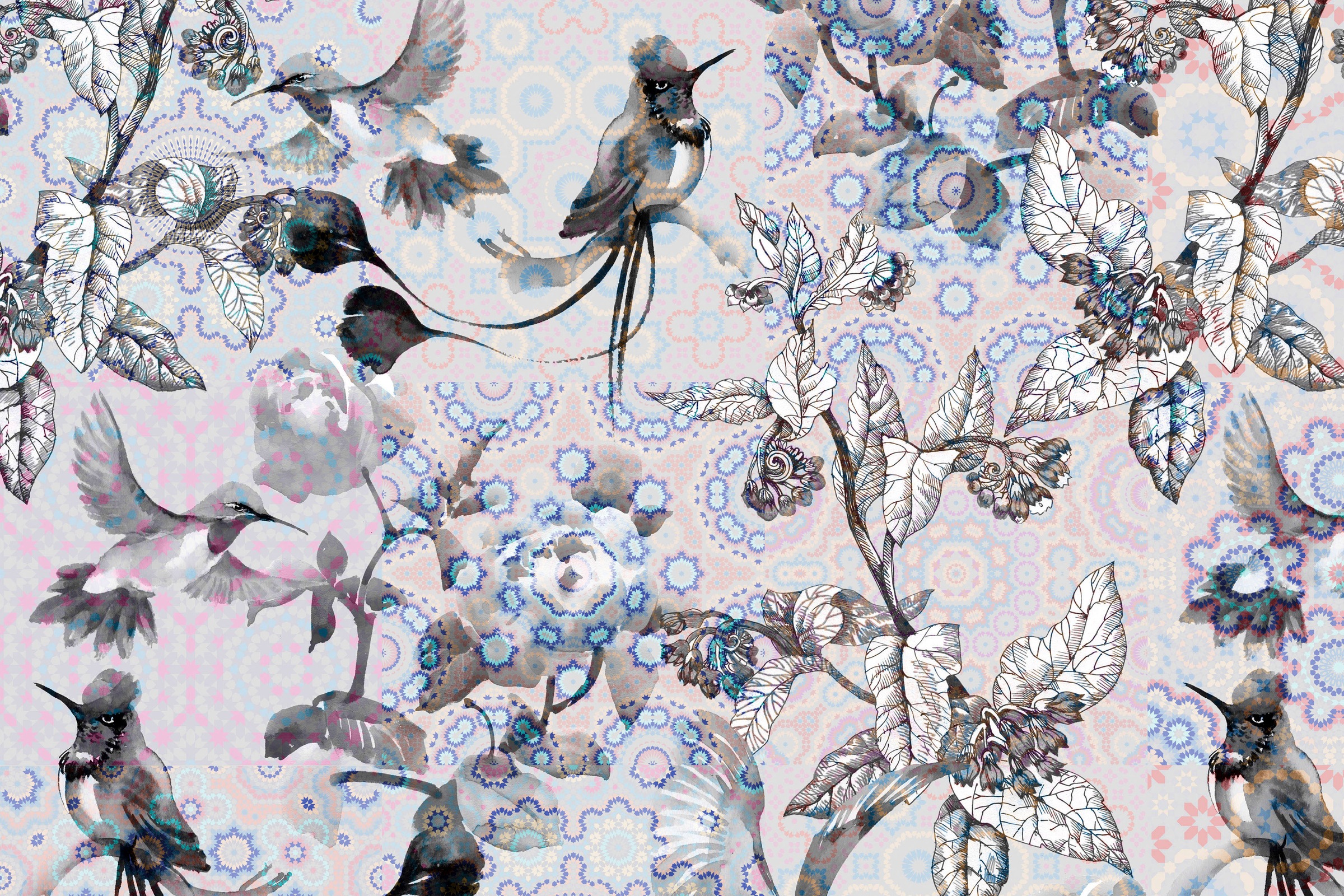 A.S. Création Leinwandbild »exotic mosaic 3«, Vögel, (1 St.), Mosaik Keilrahmen Bild Floral Blumen Vögel