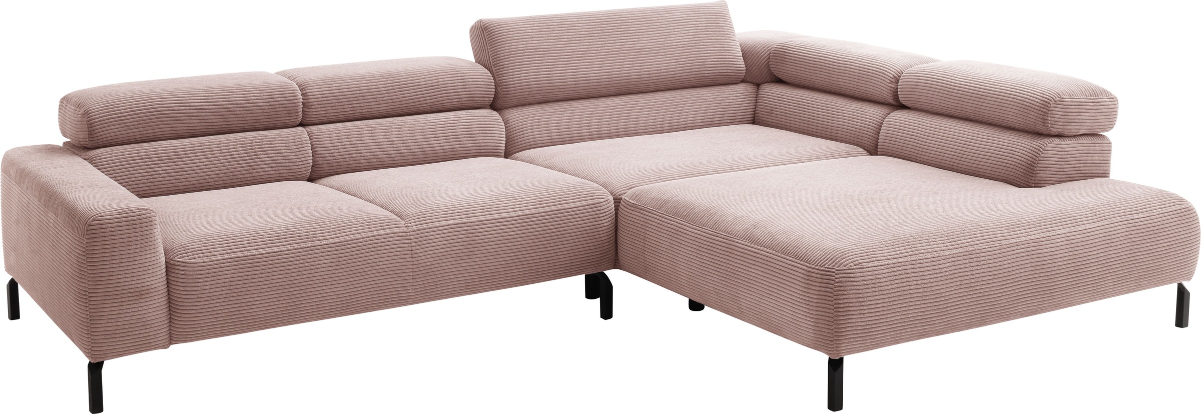 Places of Style Ecksofa »Antonelli, L-Form, inkl. Kopfteilverstellung, Breite 312 cm«, mit elektrischer Sitztiefenverstellung, in Cord, rosé