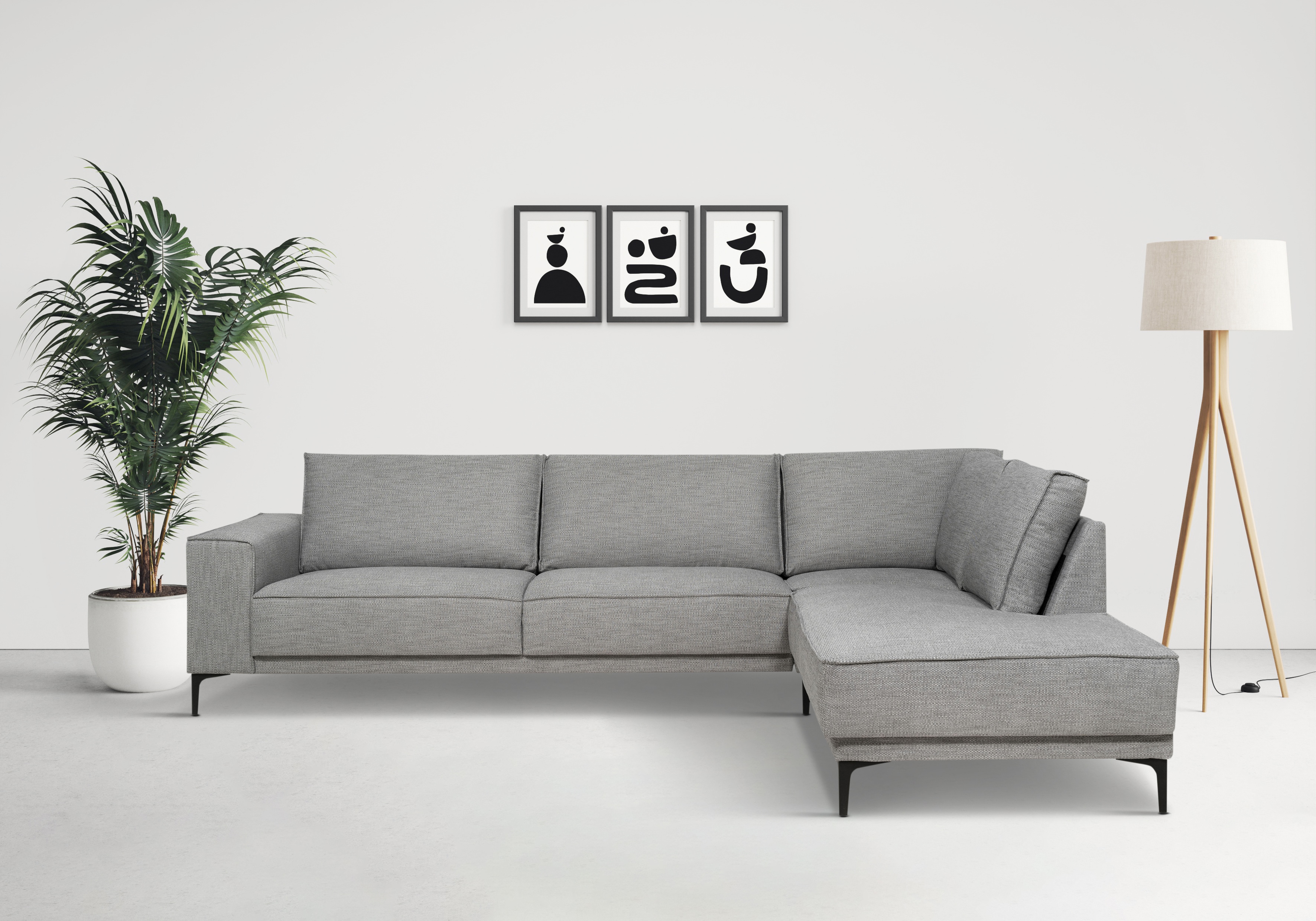 OTTO home Ecksofa "OLAND Flachgewebe L-Form, B: 289 cm, Skandi-Design" Struktur, Flachgewebe, Luxus-Microfaser, Boucle