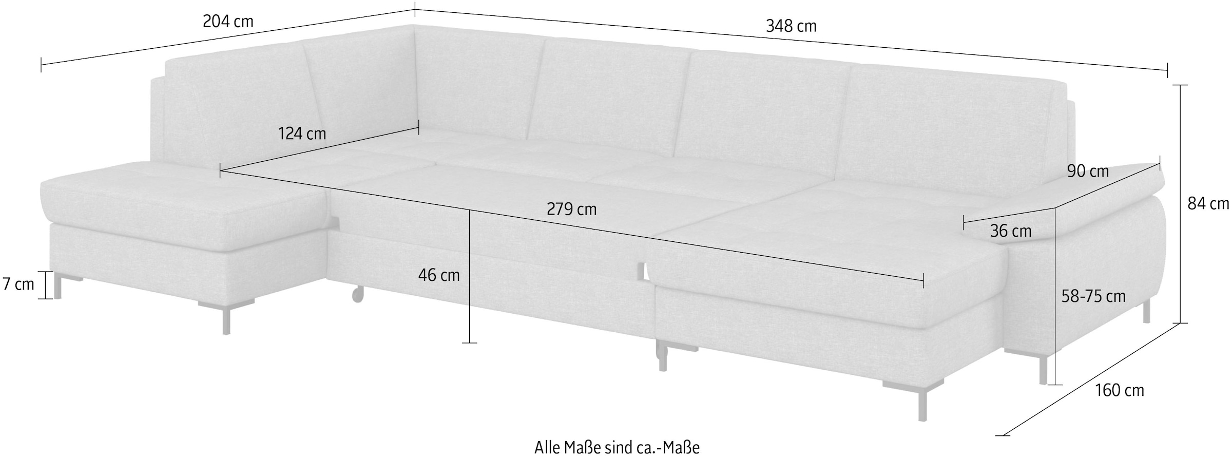 DOMO collection Wohnlandschaft »Capelo U-Form«, mit Armteilverstellung, wahlweise mit Bettfunktion, Federkern
