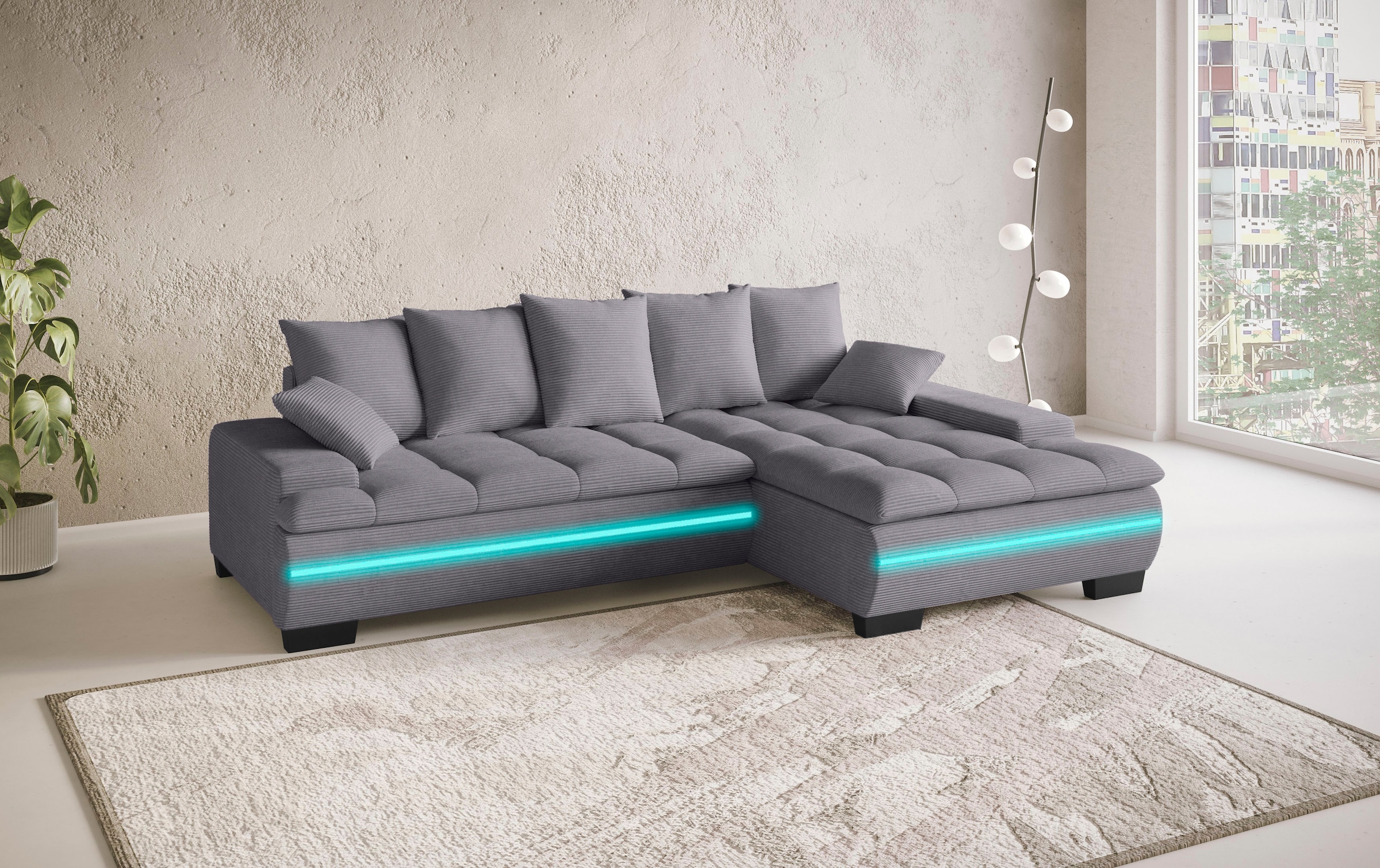 Mr. Couch Ecksofa »Haiti II, L-Form«, RGB-LED Beleuchtung, wahlweise mit Kaltschaum, Bett, Bettkasten