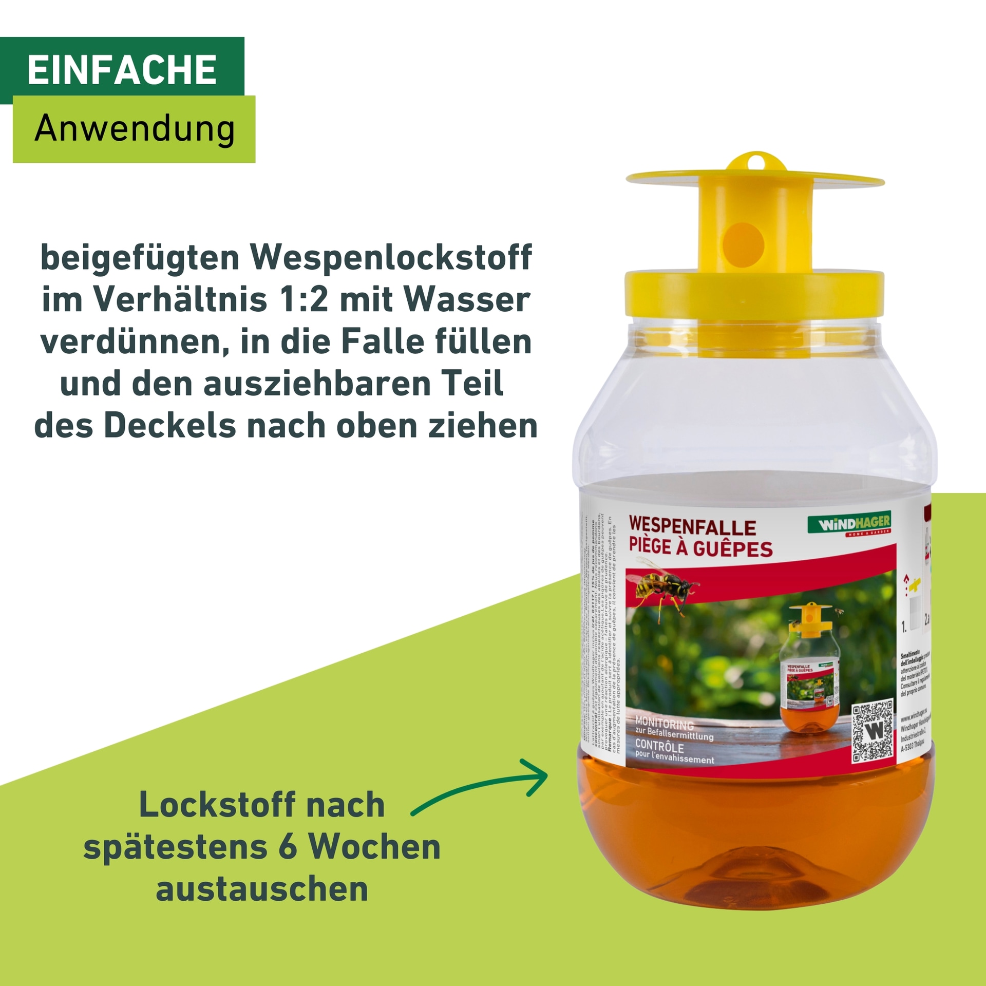Windhager Insektenfalle »Wespenfalle inkl. Bienenfreundliche Köder« Wespen vertreiben, Mittel gegen Wespen, 1 Flasche 125 ml