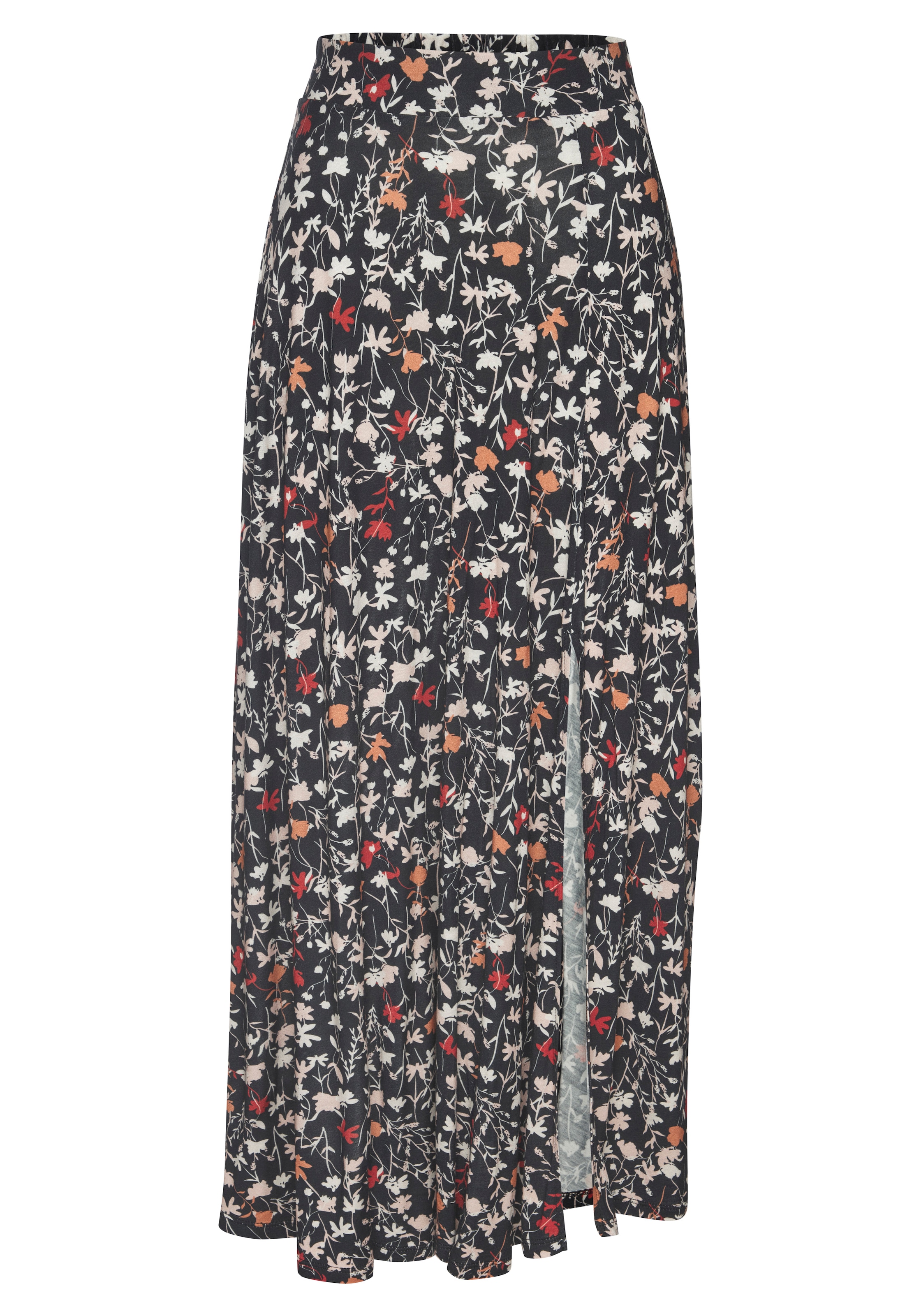 LASCANA Maxirock mit Alloverdruck, Jerseyrock mit Blätterdruck günstig online kaufen