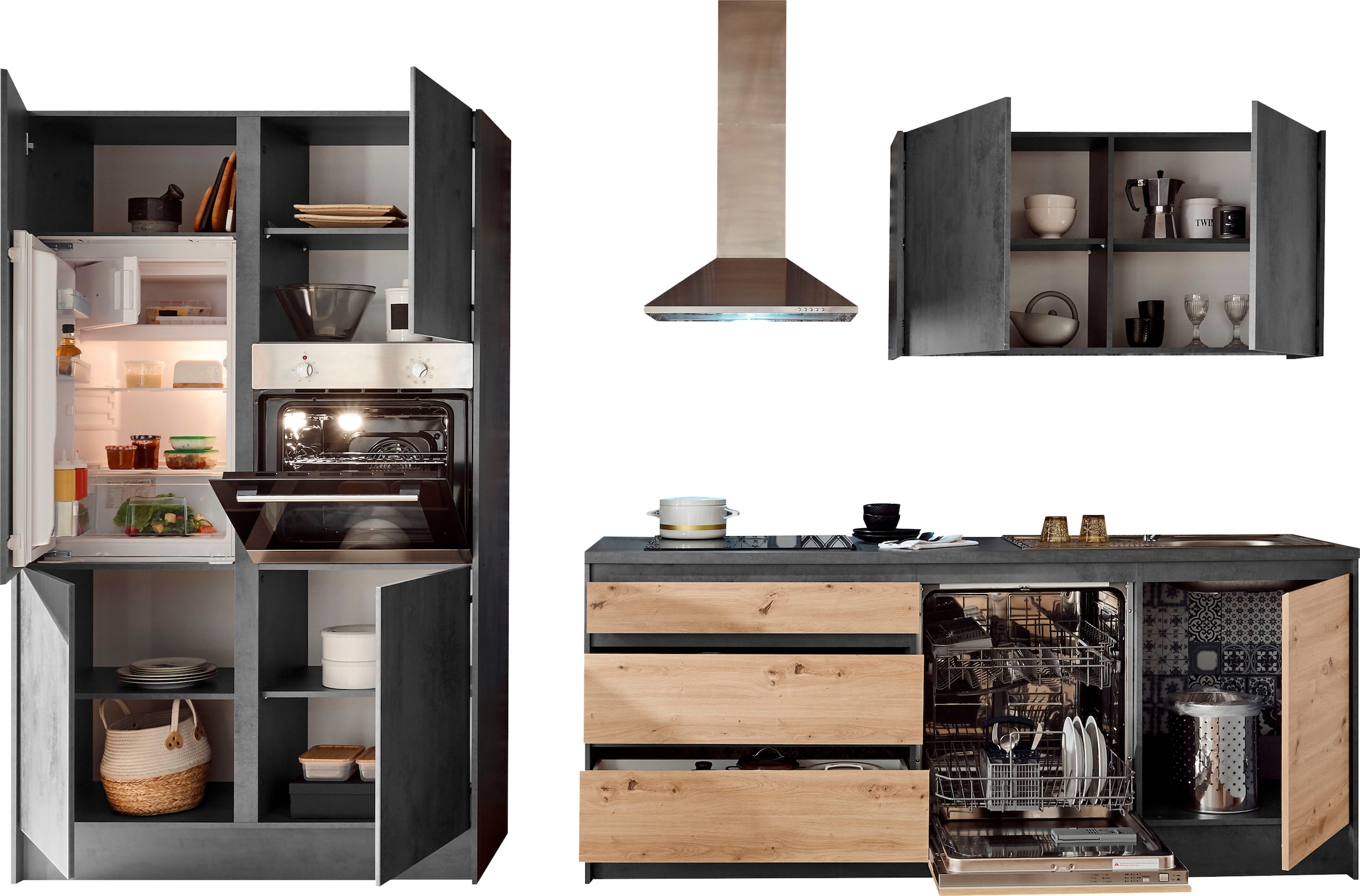 BASIC by Balculina Küchenzeile »Isis«, (Set), mit E-Geräten, Breite 337 cm