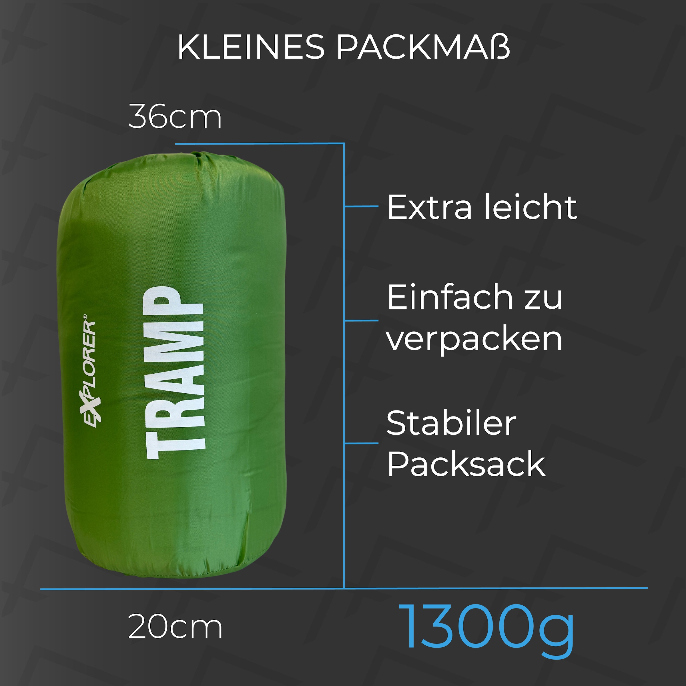 EXPLORER Mumienschlafsack »TRAMP Camping Schlafsack 230x80x55cm Outdoor«, (+9°C bis -9°C warm Frühling/Sommer/Herbst Reise Festival), kombinierbar leicht 1300g