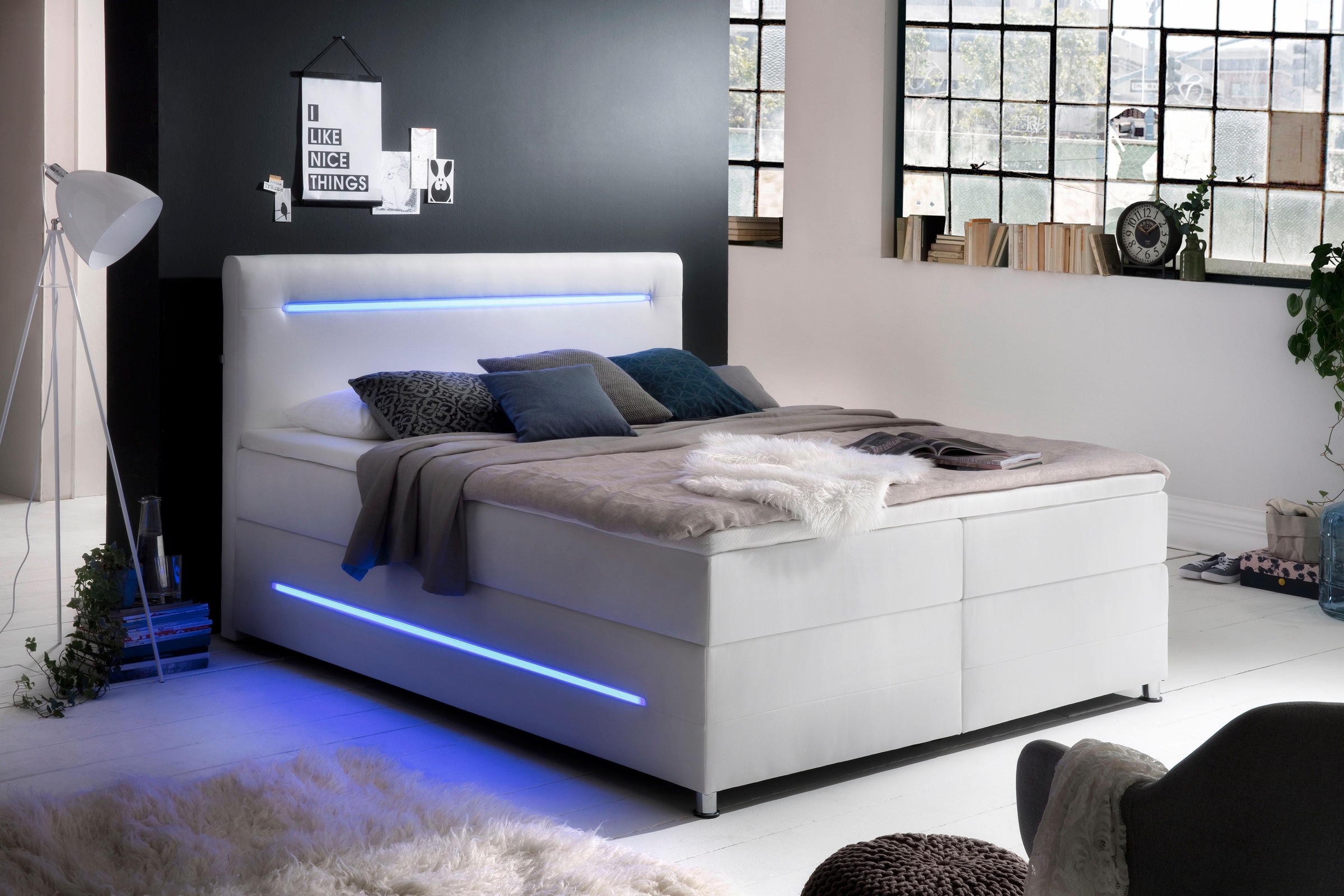 meise.möbel Boxspringbett »Lights«, mit LED Beleuchtung, wahlweise mit Bettkasten