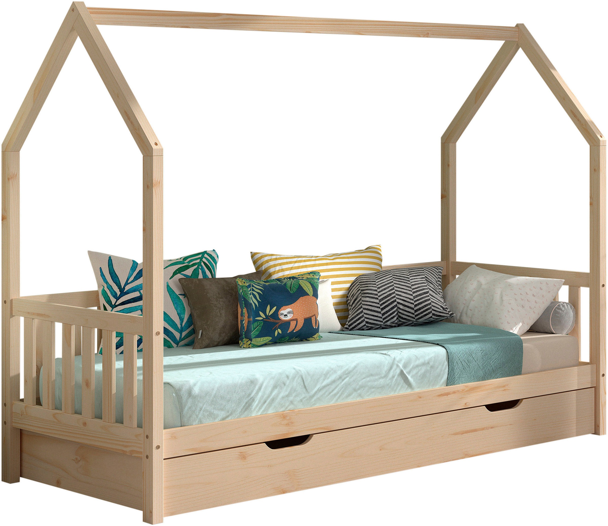 Vipack Hausbett "aus massiver Kiefer, natur oder weiß lackiert, stabil geba günstig online kaufen