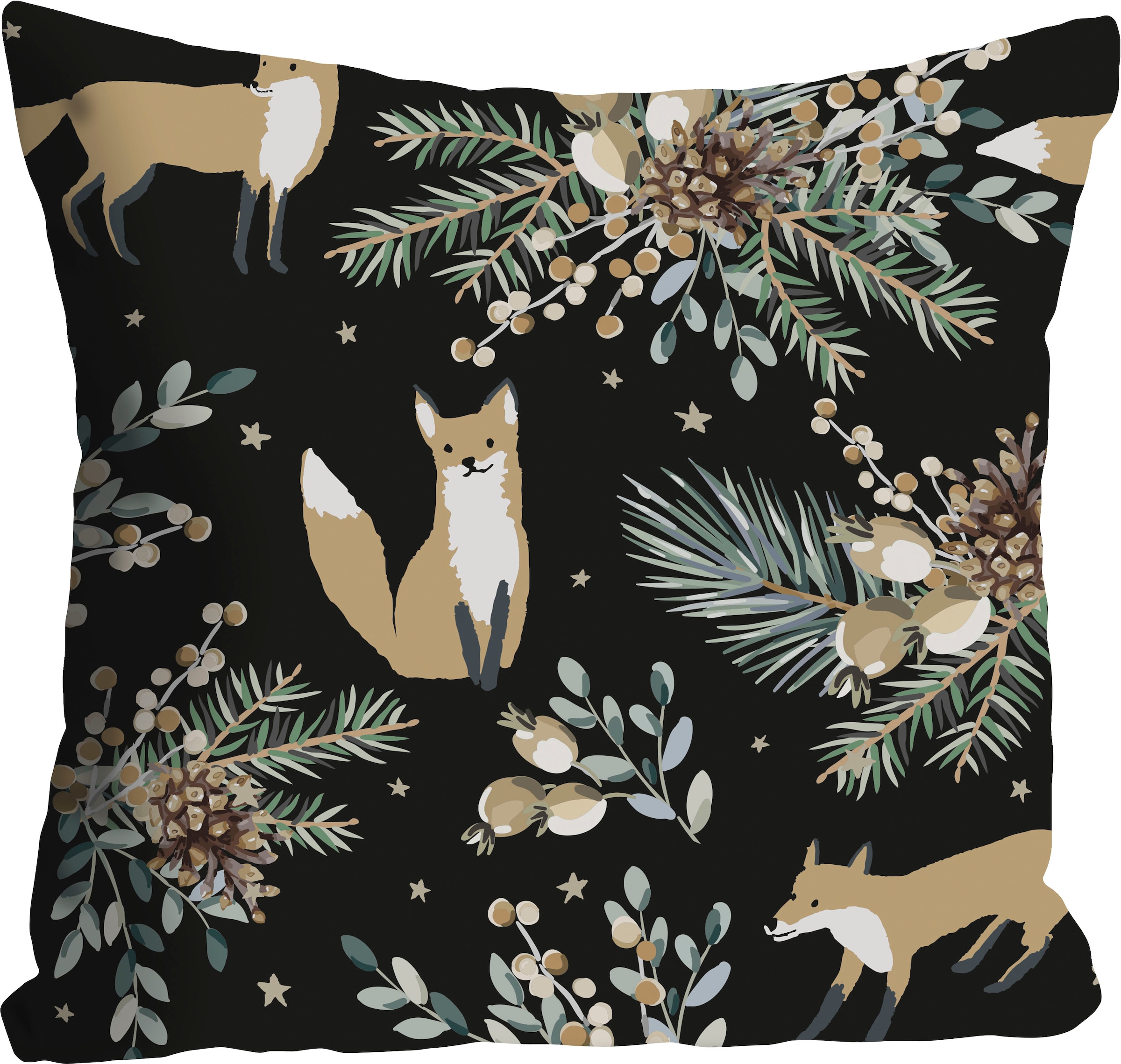 queence Dekokissen "Alice" Kissenhülle,Füchse,Tier,Tiermotiv,Blumen,Schwarz günstig online kaufen