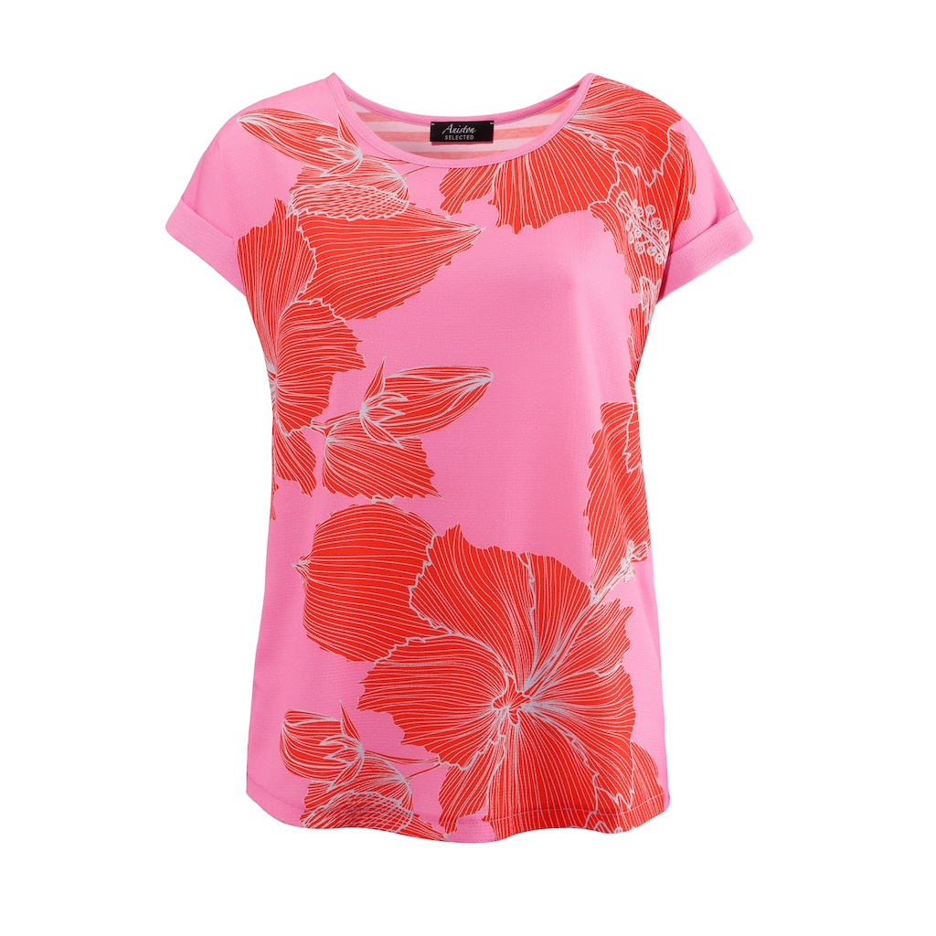 Aniston SELECTED Blusenshirt, vorne mit Blütendruck, hinten mit Streifen - NEUE KOLLEKTION