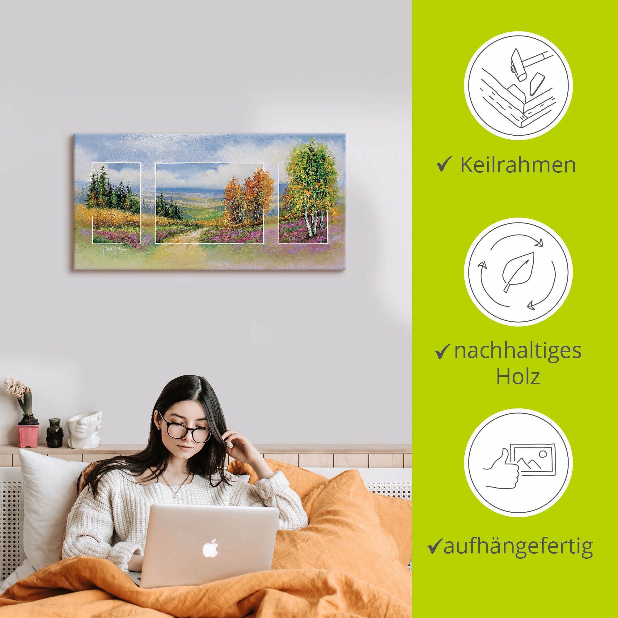 Artland Wandbild »Frühlling Triptychon«, Vier Jahreszeiten, (1 St.), als Leinwandbild, Wandaufkleber in verschied. Größen