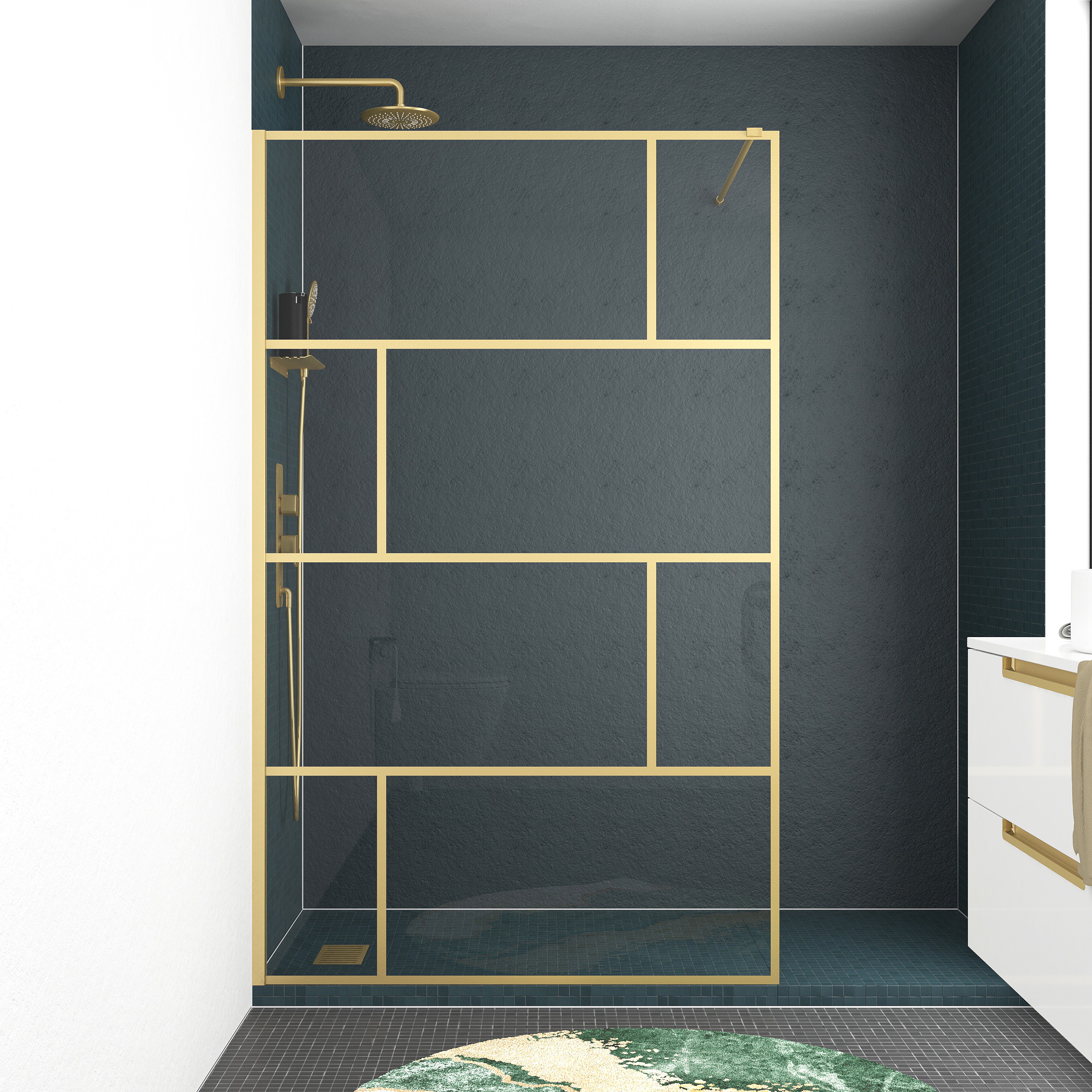 Thumbnail - Marwell Walk-in-Dusche "Bricks Gold" mit goldenen Siebdruck