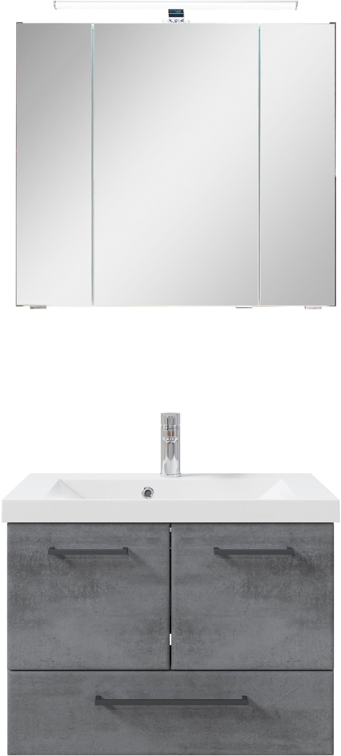 Saphir Badmöbel-Set "Quickset 945 2-teilig, Mineralmarmor-Waschtisch und LED-Spiegelschrank", (2 St.), Waschplatz 80 cm 