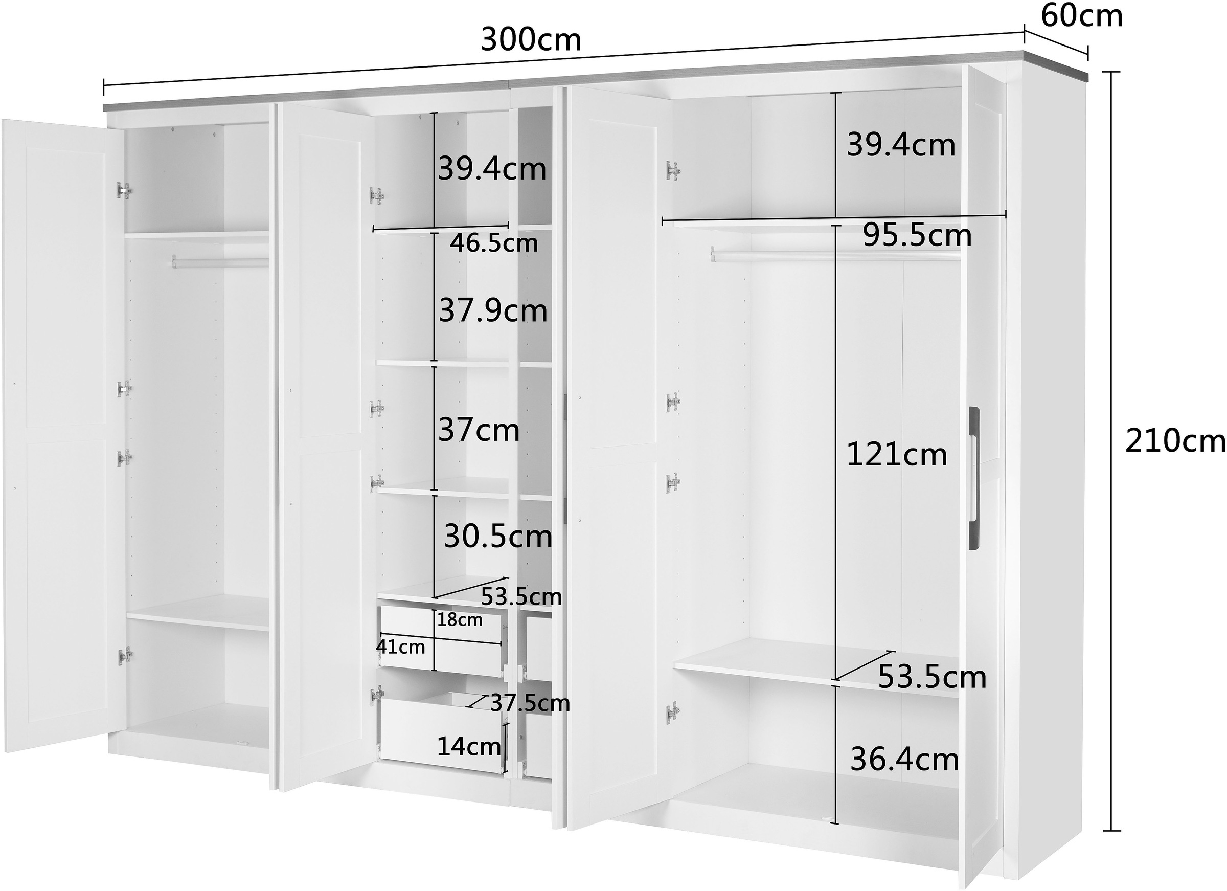 OTTO home Kleiderschrank »Büsum Schlafzimmer Schrank Otto´s Choice mit 6 Softclose Türen« stabile robuste Bauweise mit optimaler Aufteilung  - Breite 3m,  Schlafzimmerschrank Landhaus Design Garderobe Schrank Bestseller